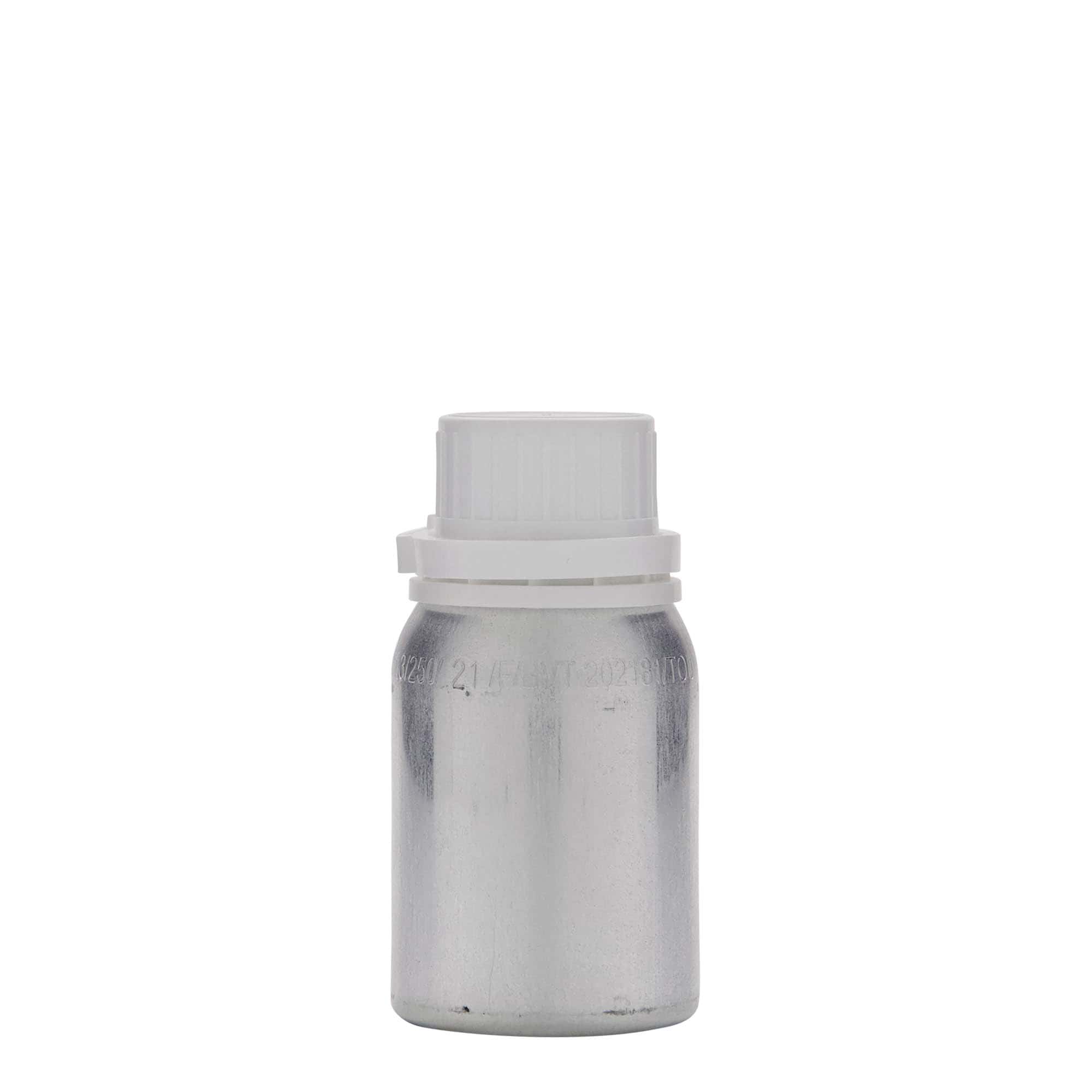 125 ml botella de aluminio, metal, plateado, boca: DIN 32