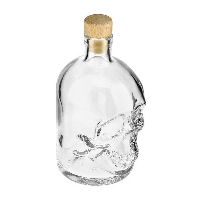 Botella de vidrio 'Calavera' de 500 ml, boca: corcho
