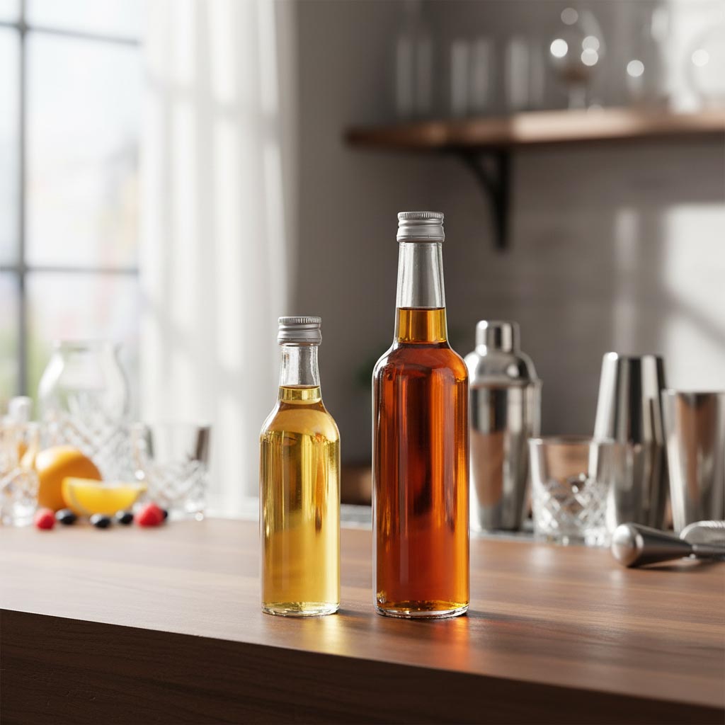 Botella de vidrio de 50 ml con cuello recto, boca: PP 18