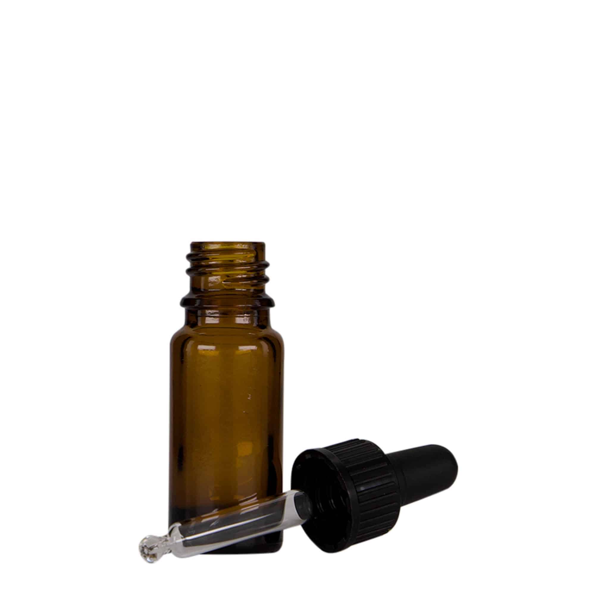 Frasco cuentagotas de medicamentos de 10 ml, vidrio, marrón-negro, boca: DIN 18