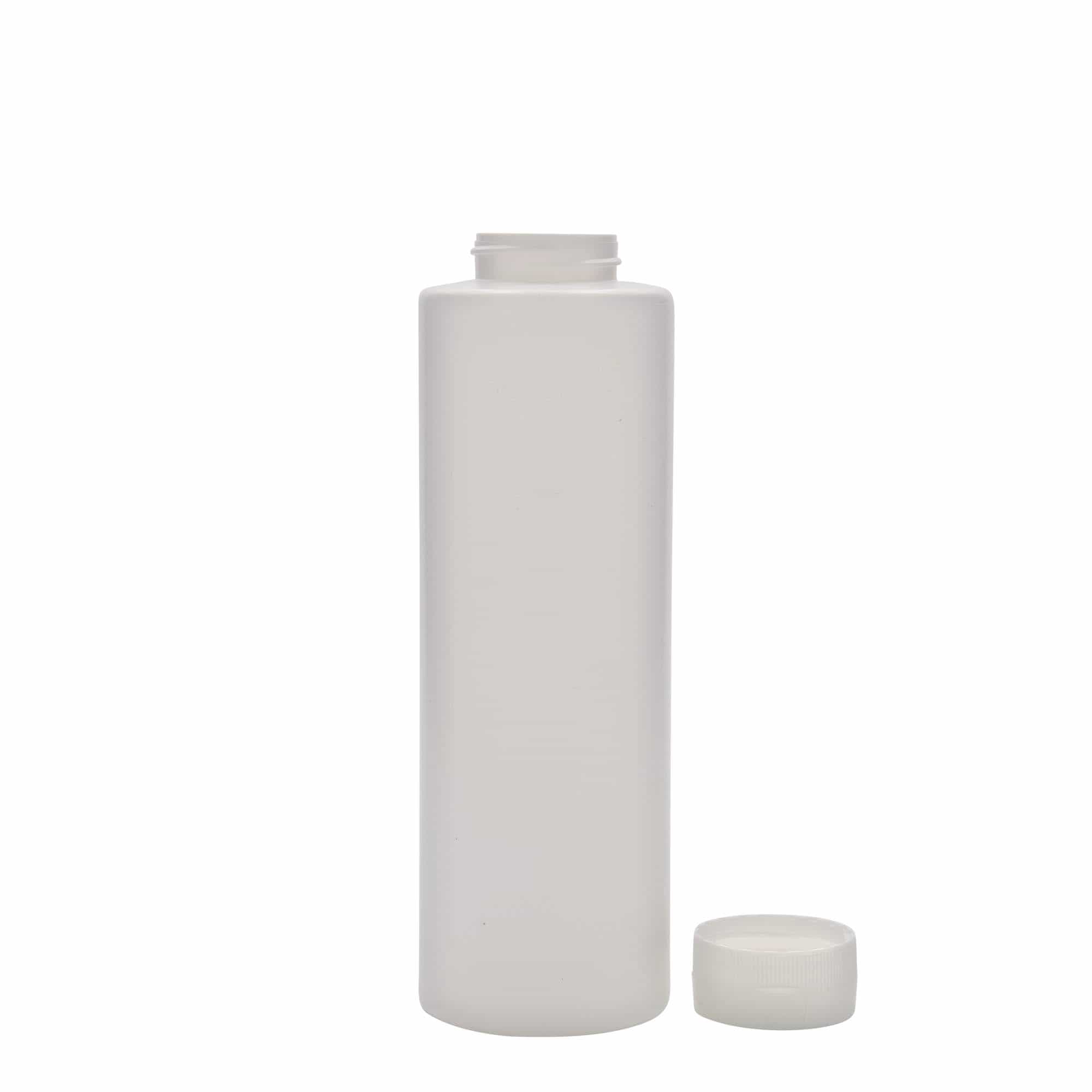 Botella para salsa de 500 ml, plástico de LDPE, blanco, boca: 38/400