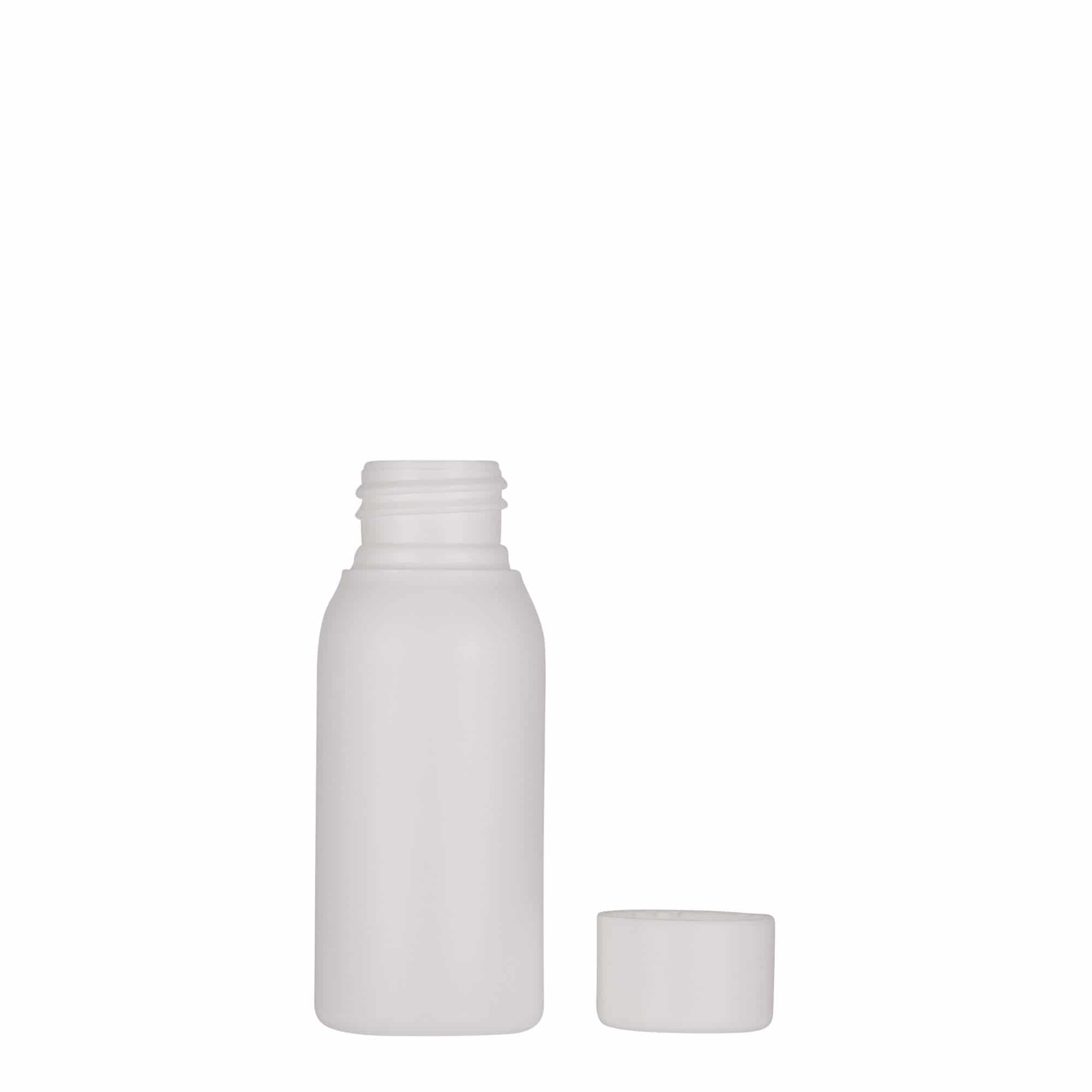 Botella de plástico de 50 ml 'Tuffy', HDPE, blanca, boca: 24/410