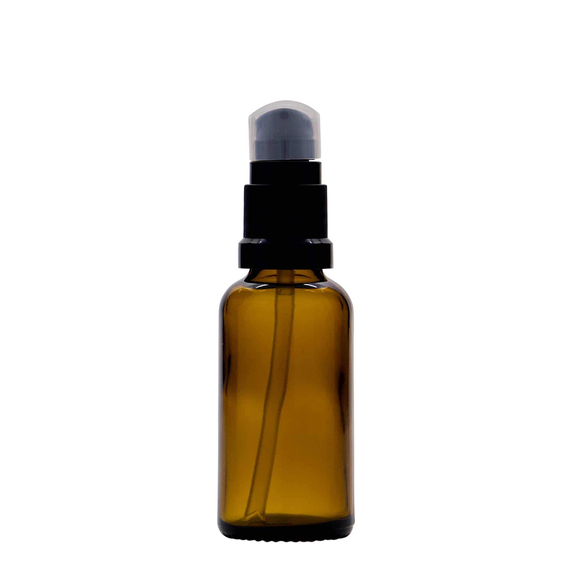 Frasco de medicamentos con bomba para lociones de 30 ml, vidrio, marrón, boca: DIN 18 Frasco de medicamentos con bomba para lociones de 30 ml, vidrio, marrón, boca: DIN 18
