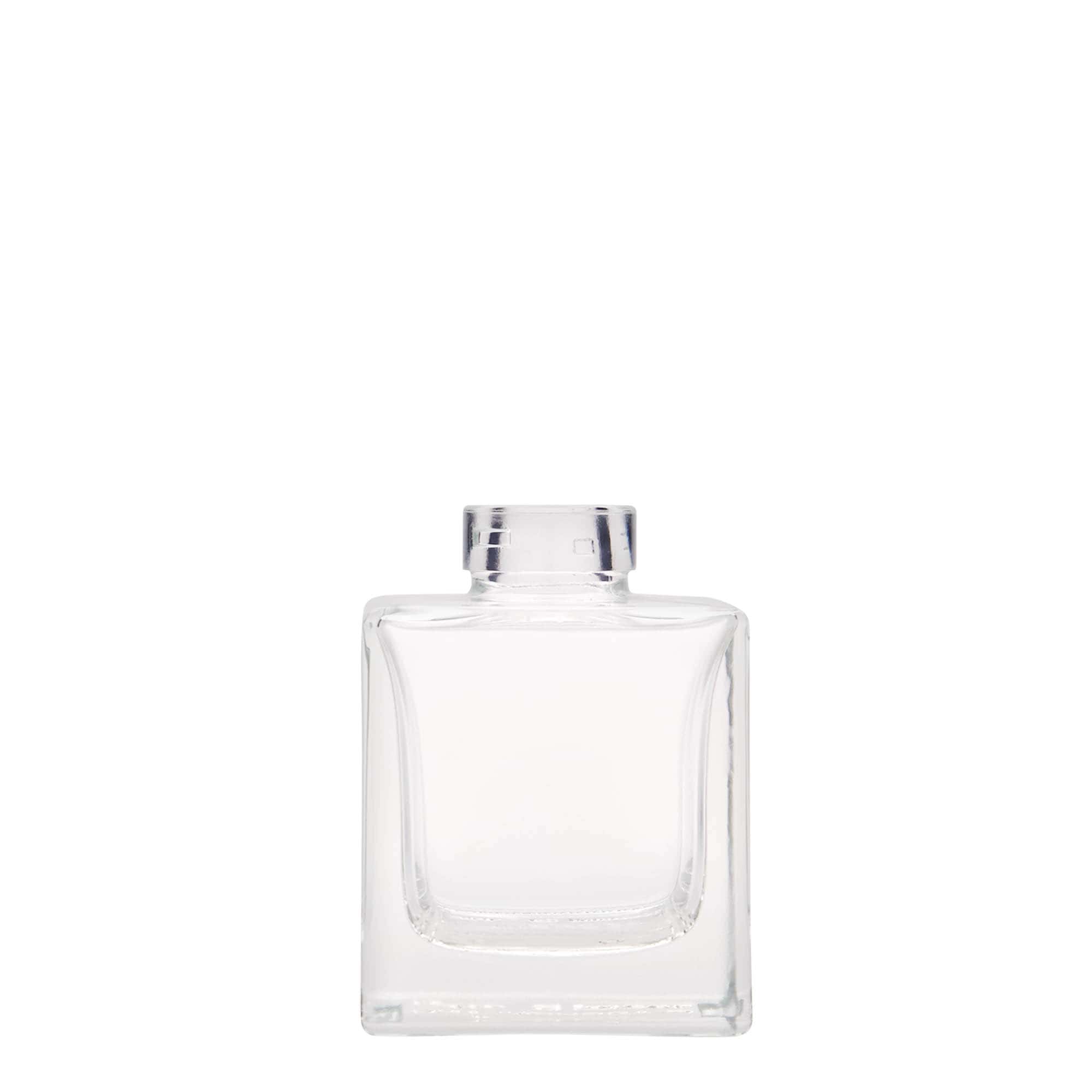 Botella de vidrio de 100 ml 'Cube', cuadrada, boca: corcho