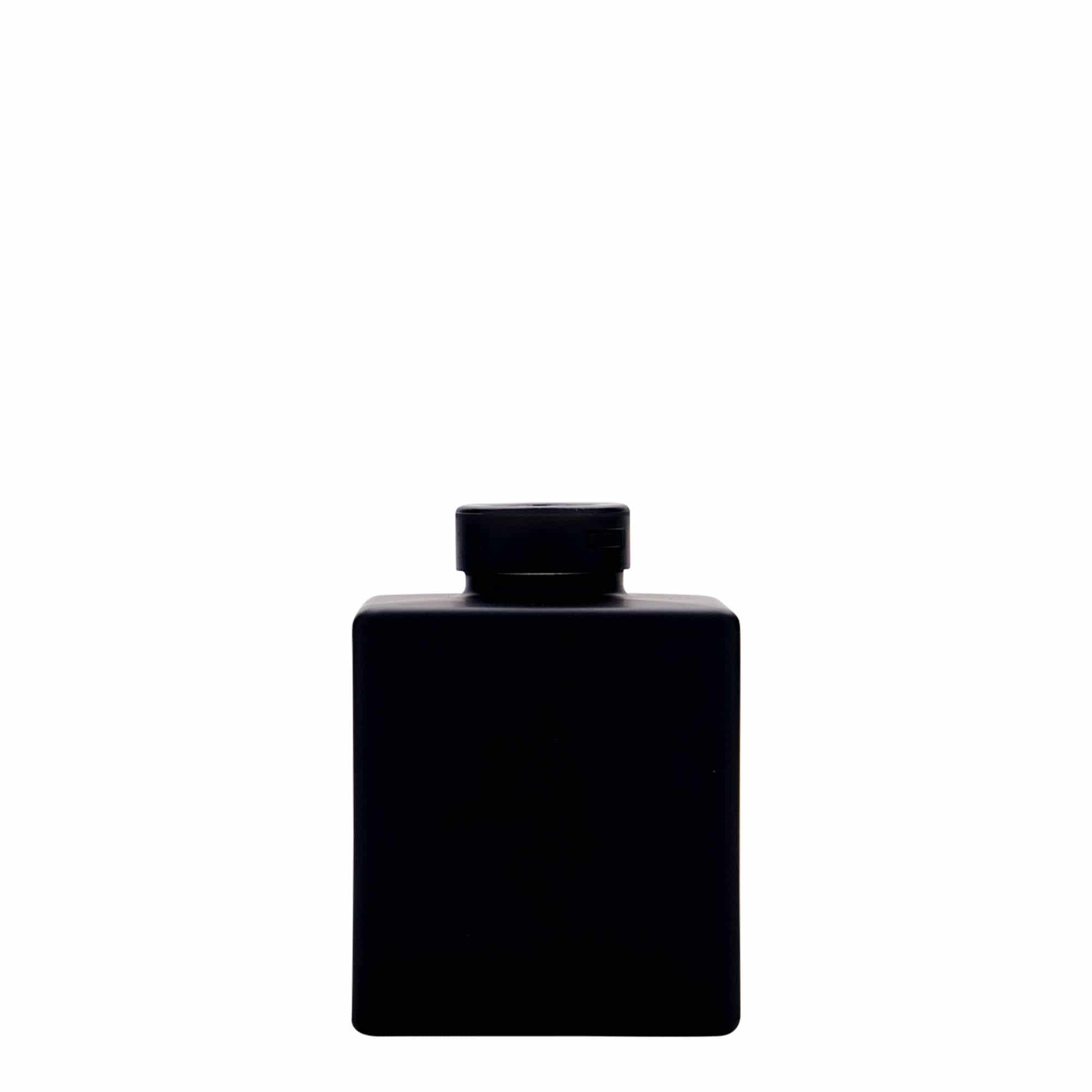 Botella de vidrio 'Cube' de 100 ml, cuadrada, negro, boca: corcho Botella de vidrio 'Cube' de 100 ml, cuadrada, negro, boca: corcho