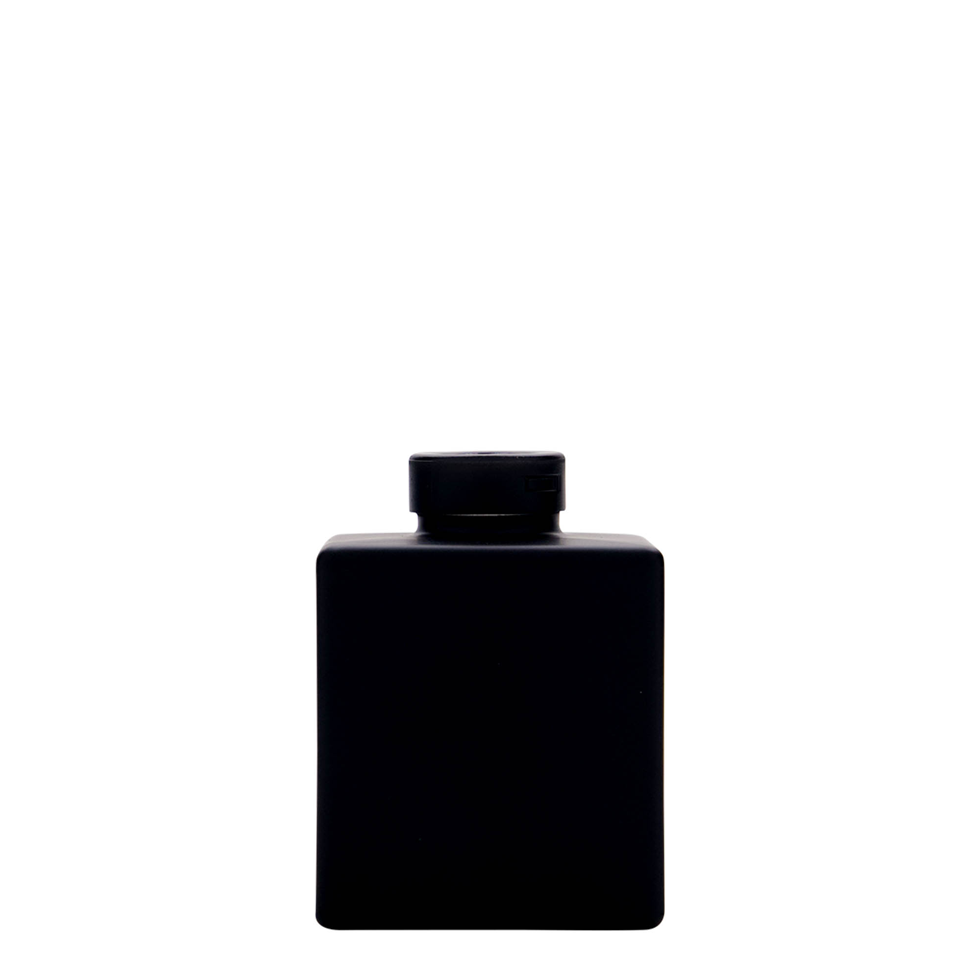 Botella de vidrio de 100 ml 'Cube', cuadrada, negra, boca: corcho Botella de vidrio de 100 ml 'Cube', cuadrada, negra, boca: corcho