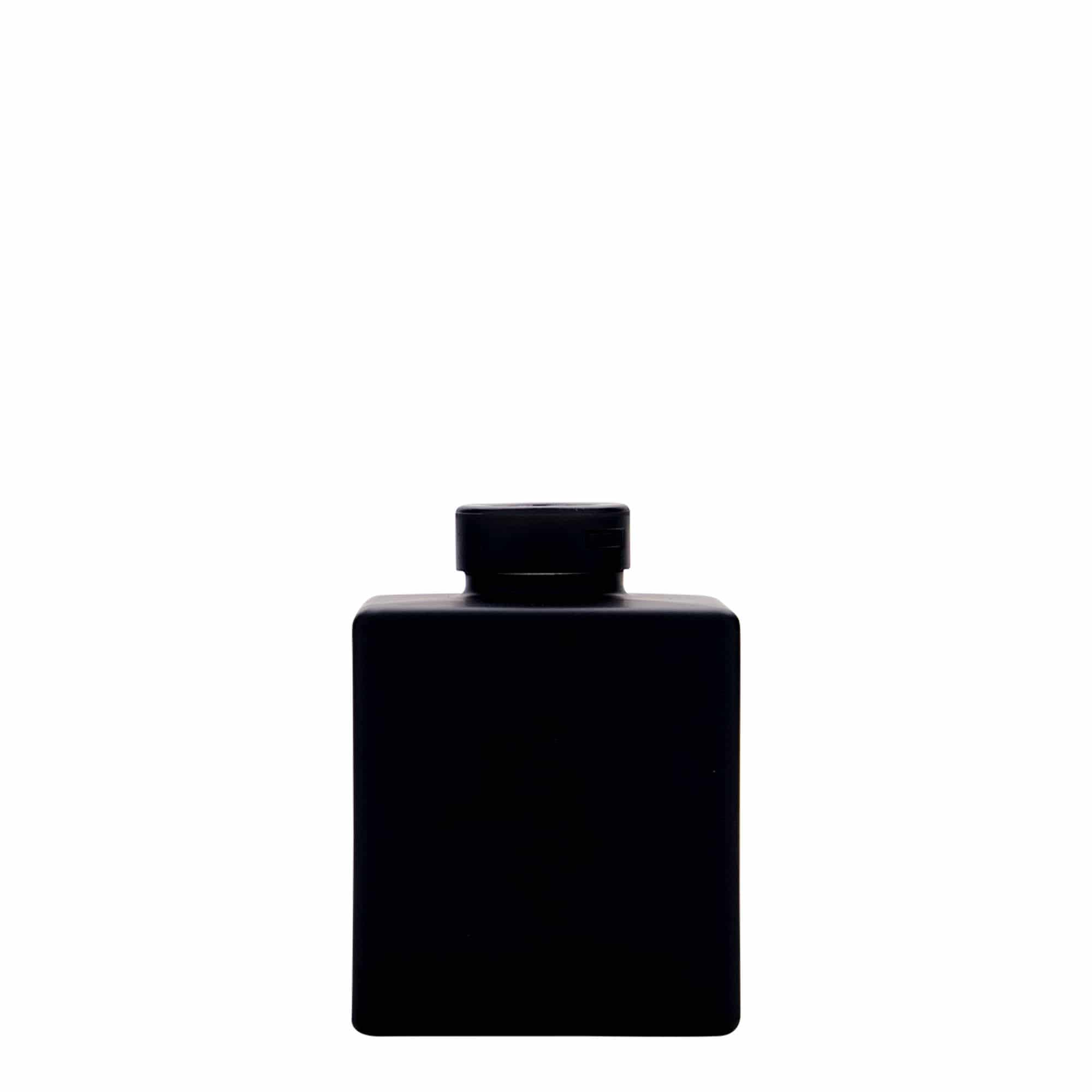 Botella de vidrio de 100 ml 'Cube', cuadrada, negra, boca: corcho Botella de vidrio de 100 ml 'Cube', cuadrada, negra, boca: corcho