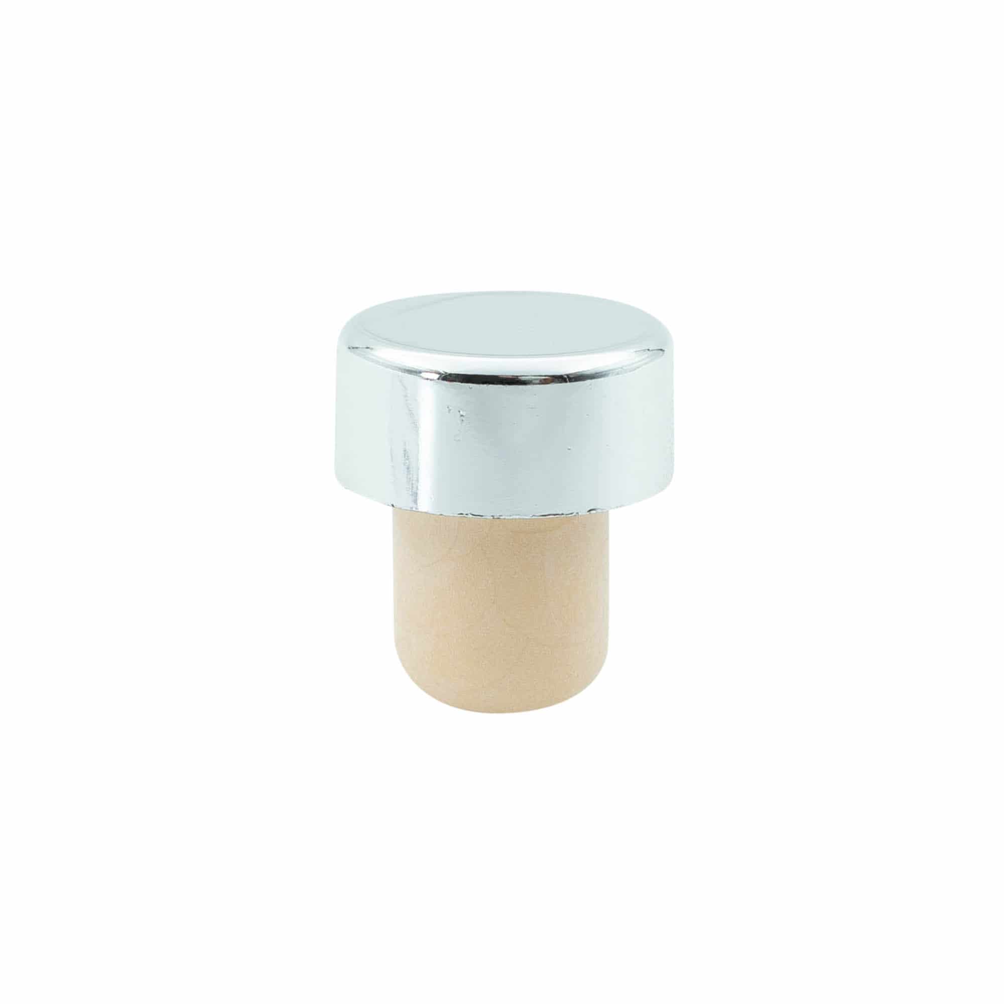 Corcho con cabeza de 19 mm, plástico, plateado, para boca: corcho Corcho con cabeza de 19 mm, plástico, plateado, para boca: corcho