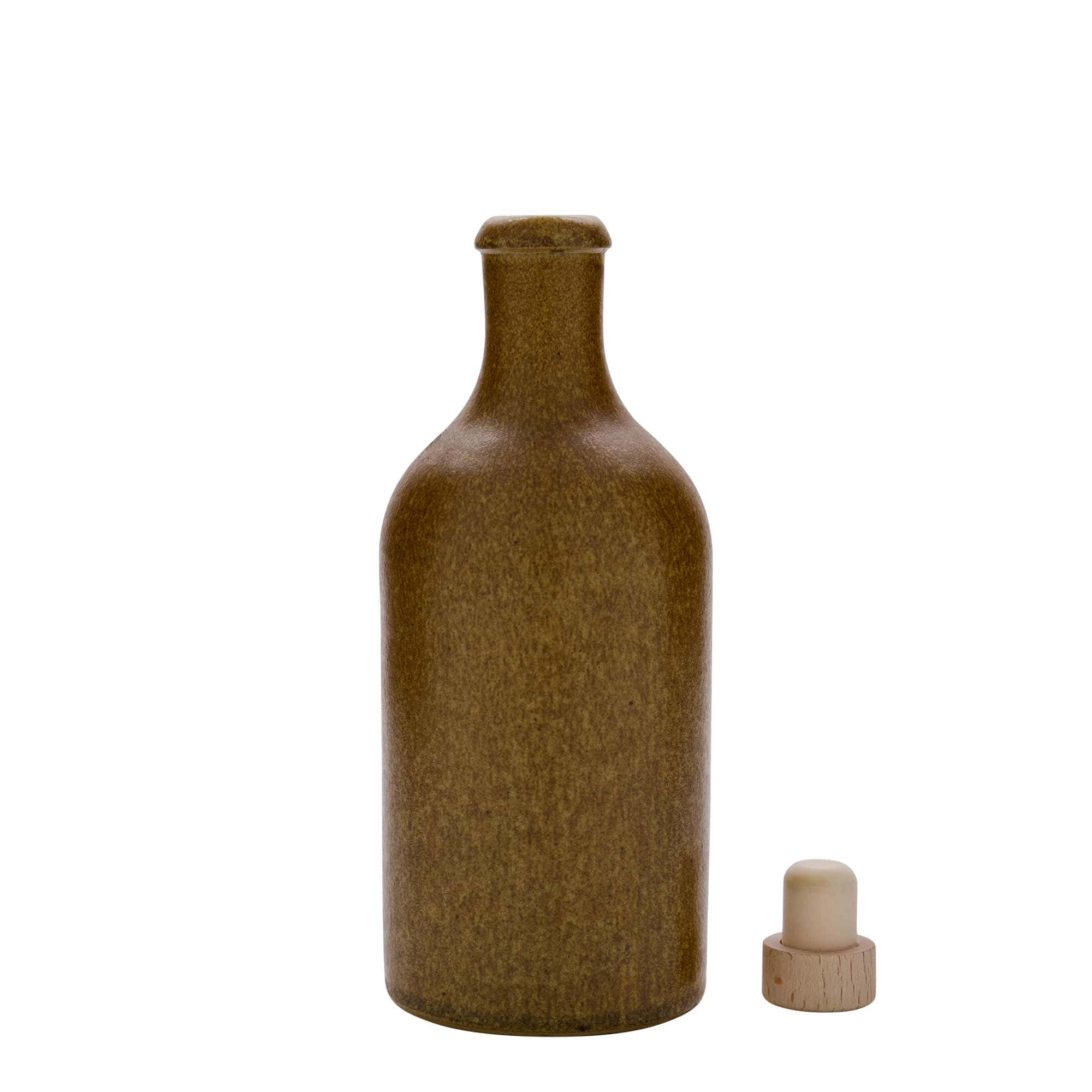 Jarra de barro de 500 ml, gres, marrón cristal, boca: corcho
