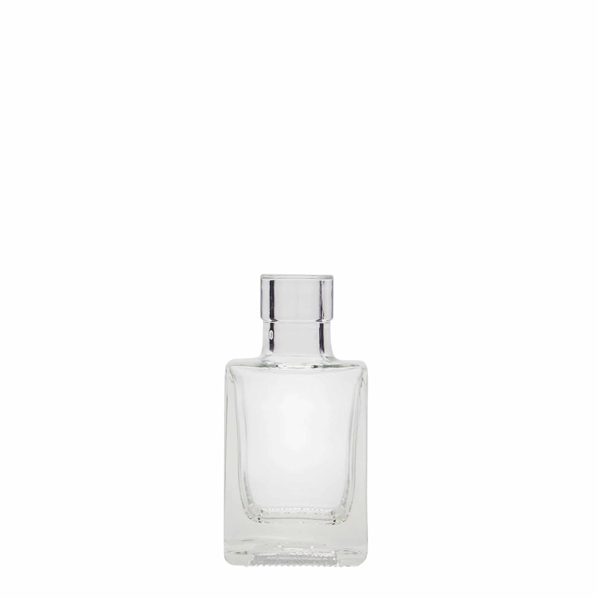 Botella de vidrio de 50 ml 'Cube', cuadrada, boca: corcho