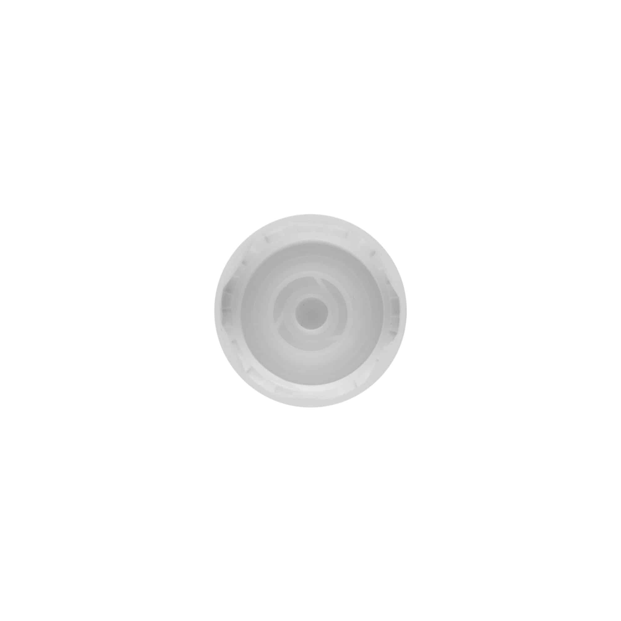 Tapón de rosca con anillo vertedor, plástico PE, blanco, para boca: DIN 22