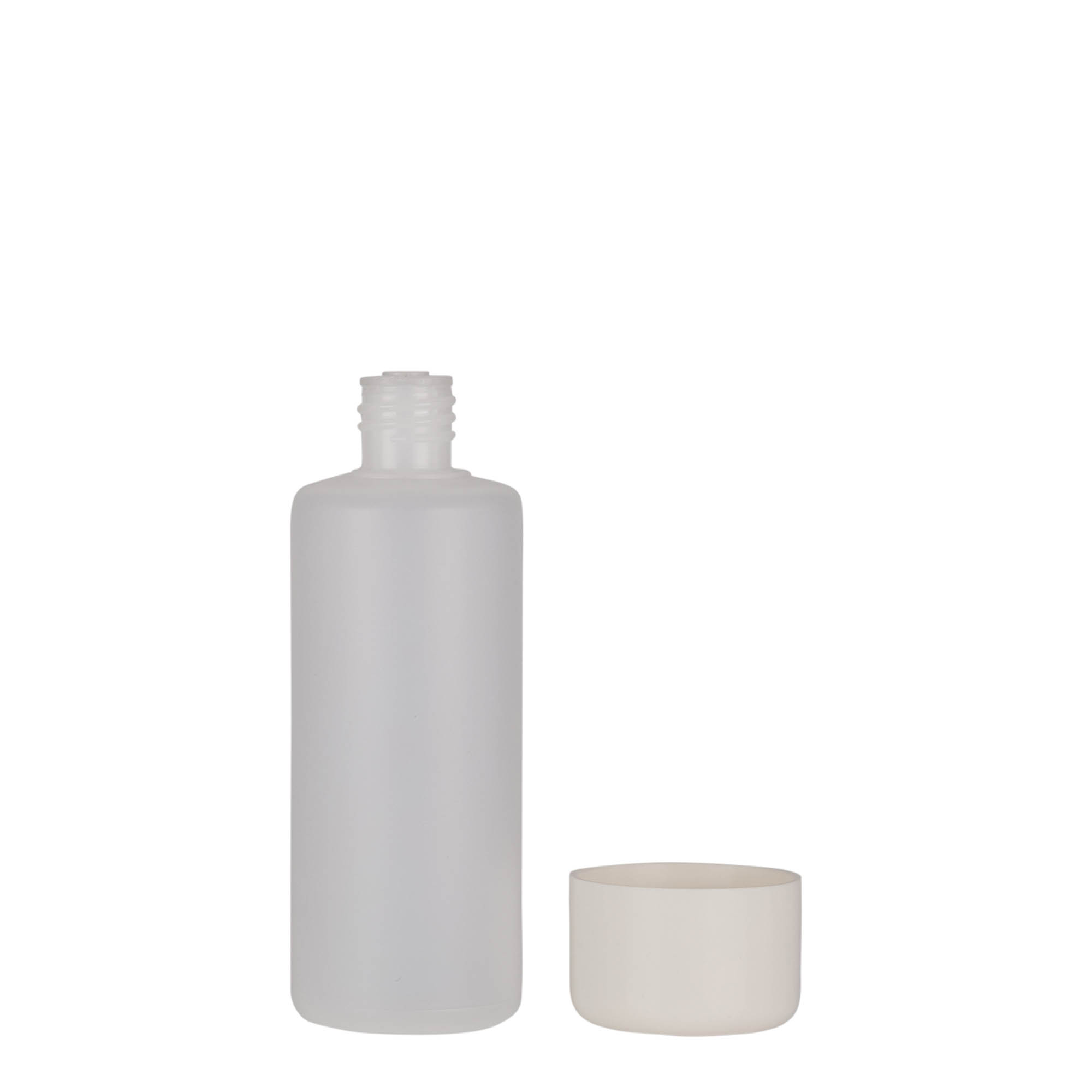 100 ml botella redonda, plástico PE, natural, boca: cierre de rosca