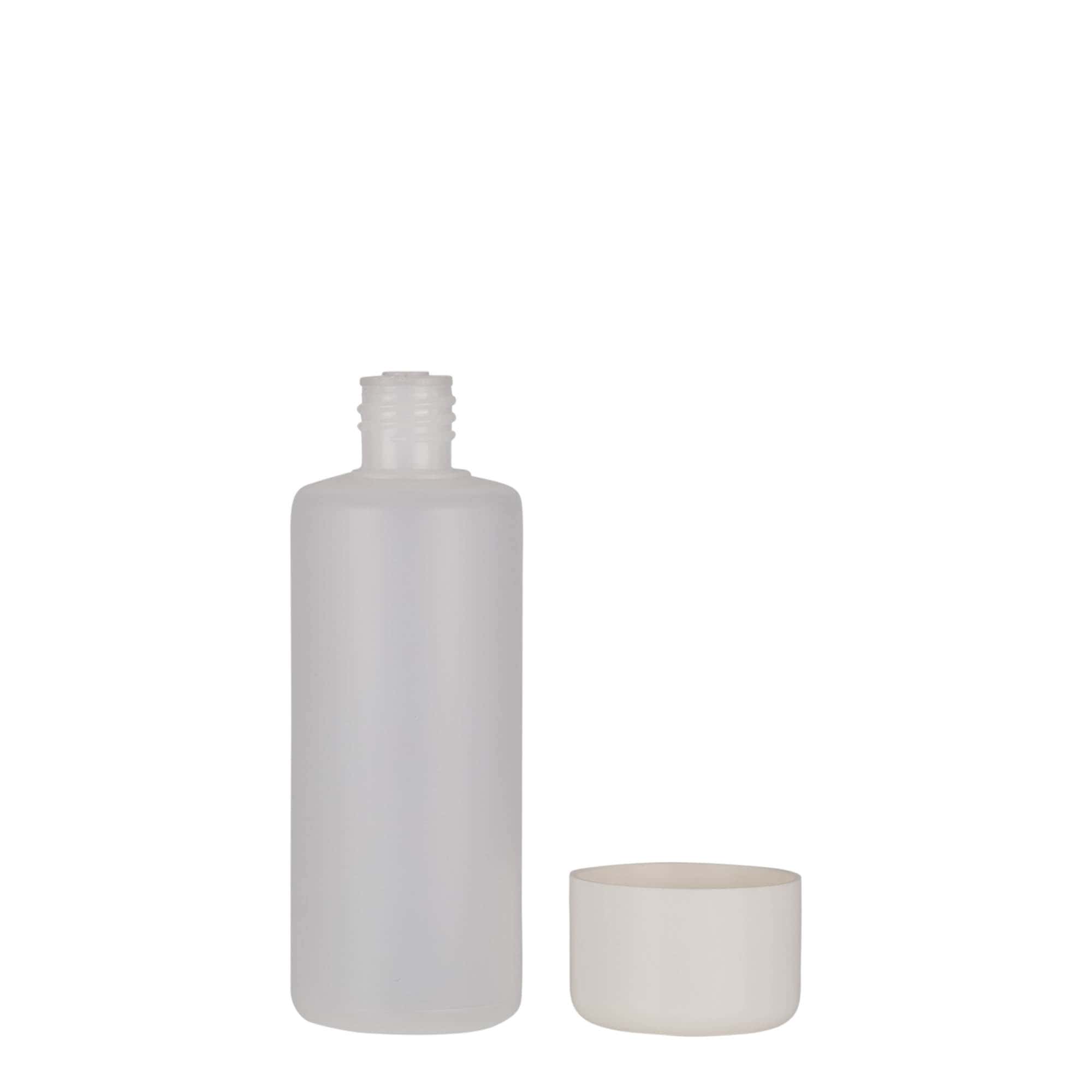 100 ml botella redonda, plástico PE, natural, boca: cierre de rosca