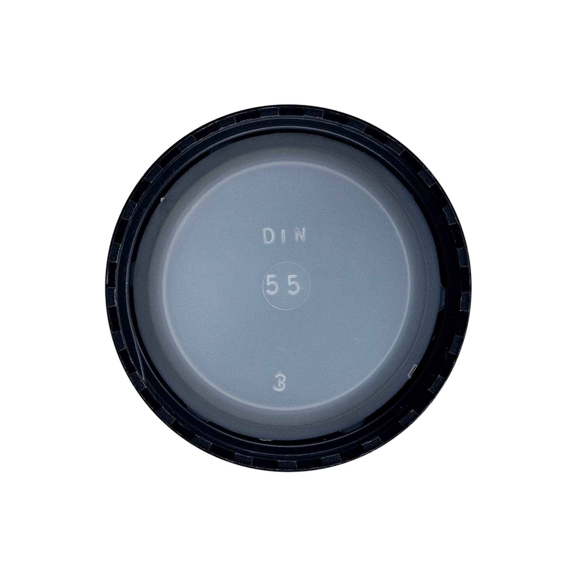 Tapón roscado, plástico PP, negro, para boca: DIN 55 Tapón roscado, plástico PP, negro, para boca: DIN 55