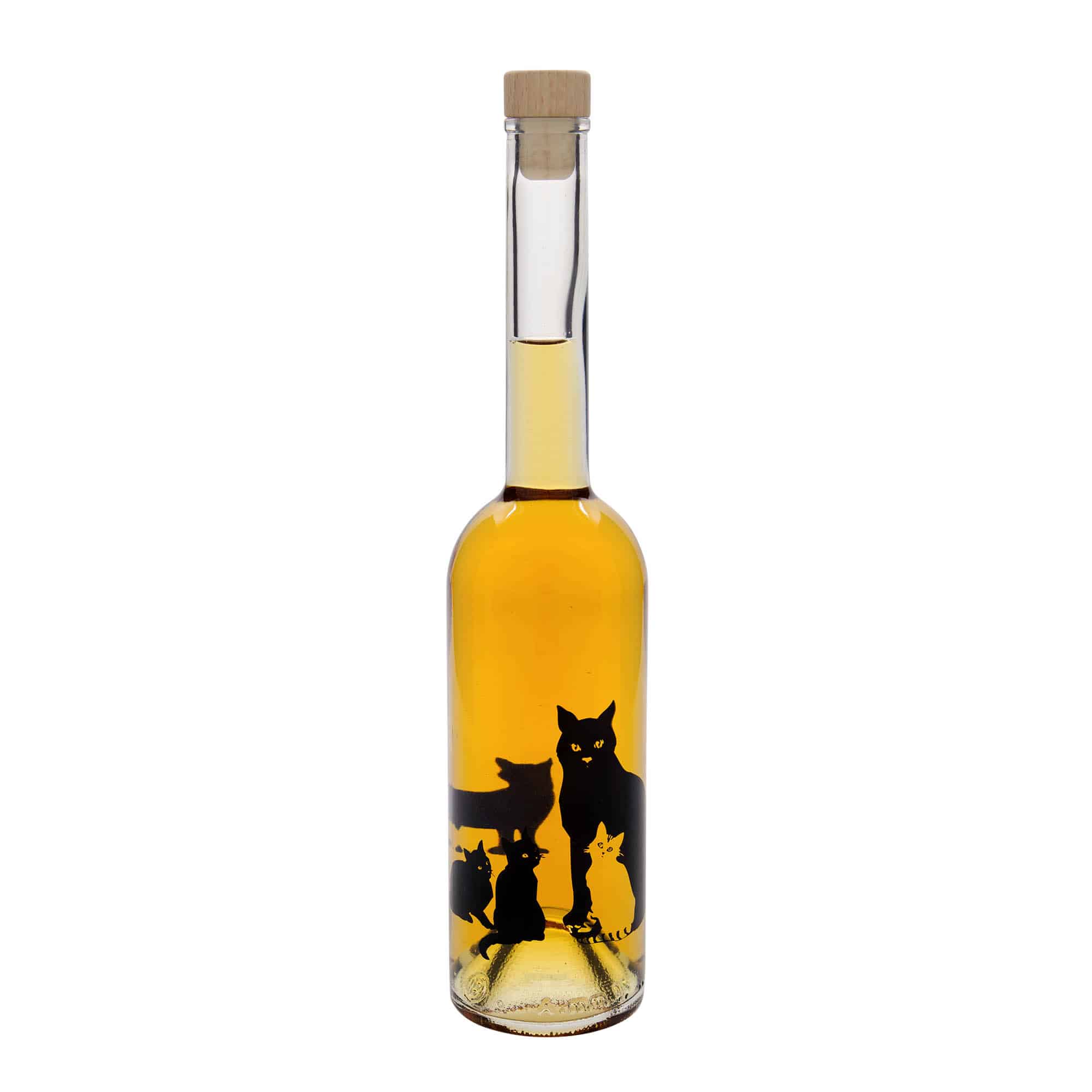 Botella de vidrio 'Opera' de 500 ml, motivo: gatos, boca: corcho