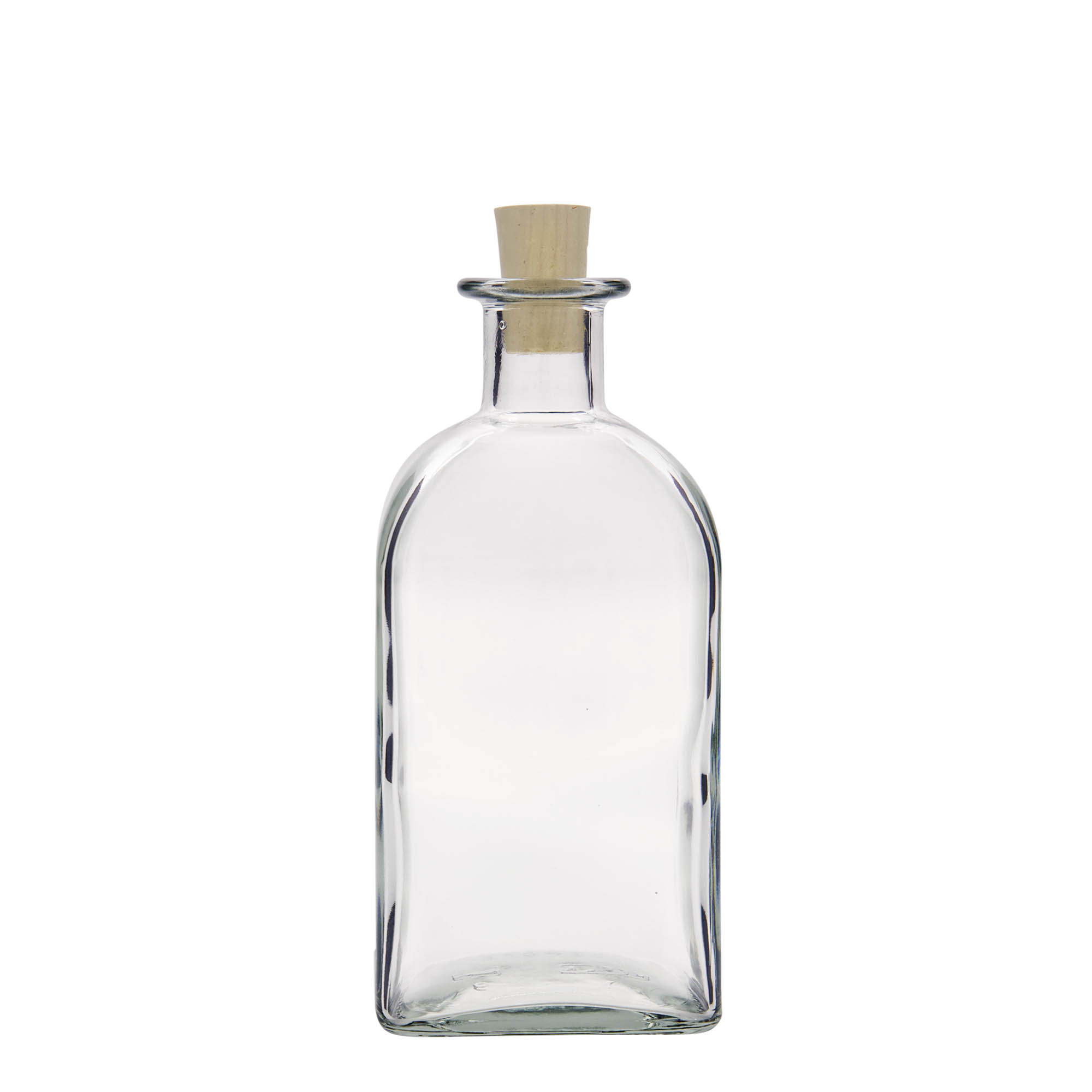 Botella de vidrio de 500 ml Apotheker Carré, cuadrada, boca: corcho