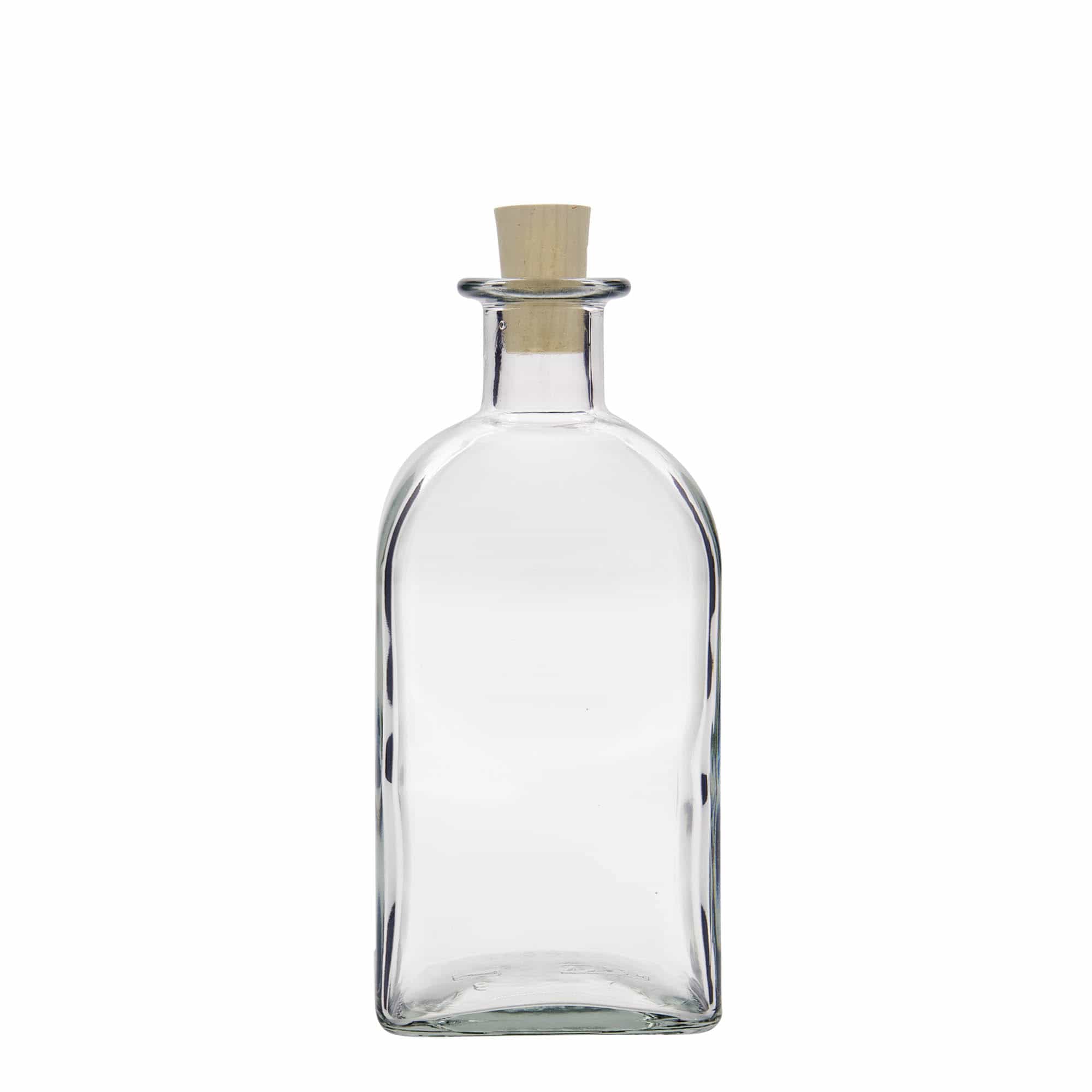 Botella de vidrio de 500 ml Apotheker Carré, cuadrada, boca: corcho