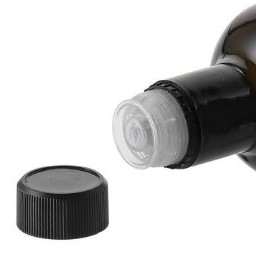Tapón DOP con precinto de originalidad con vertedor, plástico de PE, negro