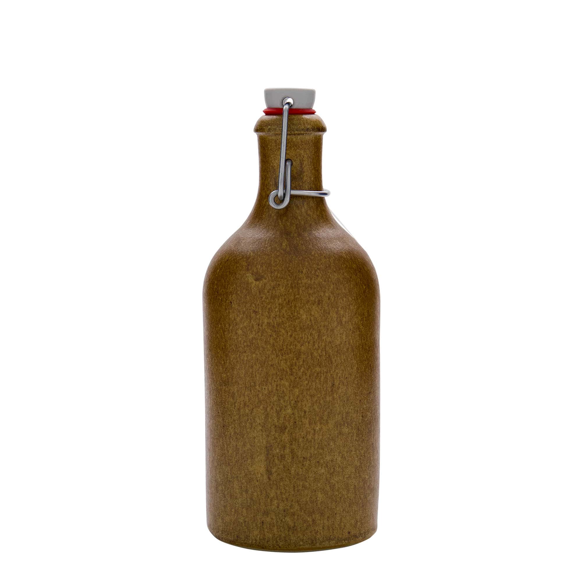 Jarra de barro de 500 ml, gres, cristal marrón, boca: cierre con alambre