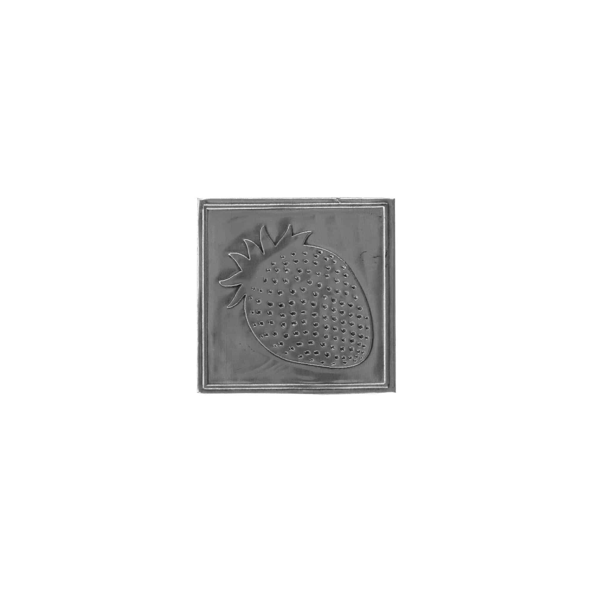 Etiqueta de estaño 'Fresa', cuadrada, metal, plateado Etiqueta de estaño 'Fresa', cuadrada, metal, plateado