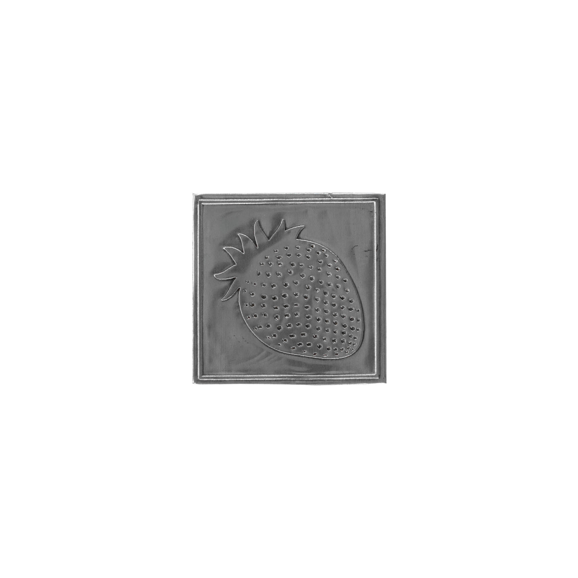 Etiqueta de estaño 'Fresa', cuadrada, metal, plateado Etiqueta de estaño 'Fresa', cuadrada, metal, plateado