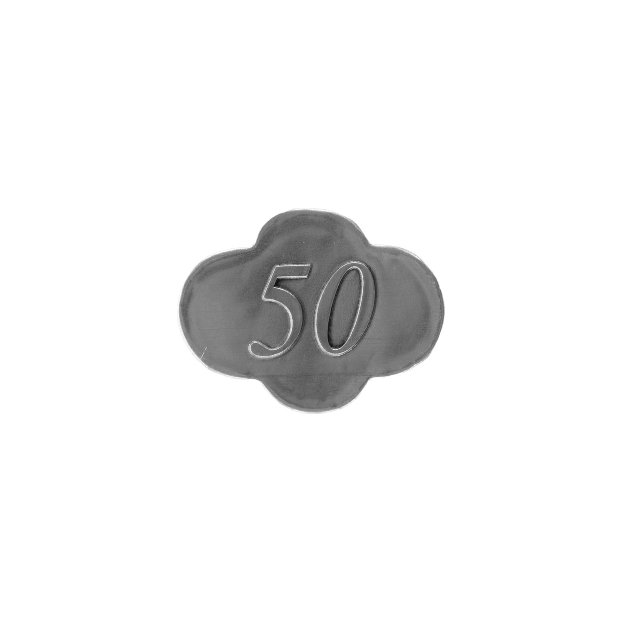 Etiqueta de estaño «50», metal, plateado