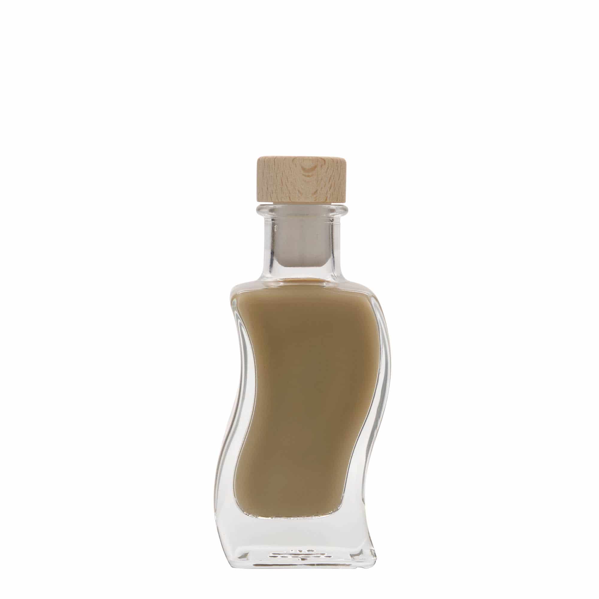 Botella de vidrio 'Onda' de 100 ml, cuadrada, boca: corcho