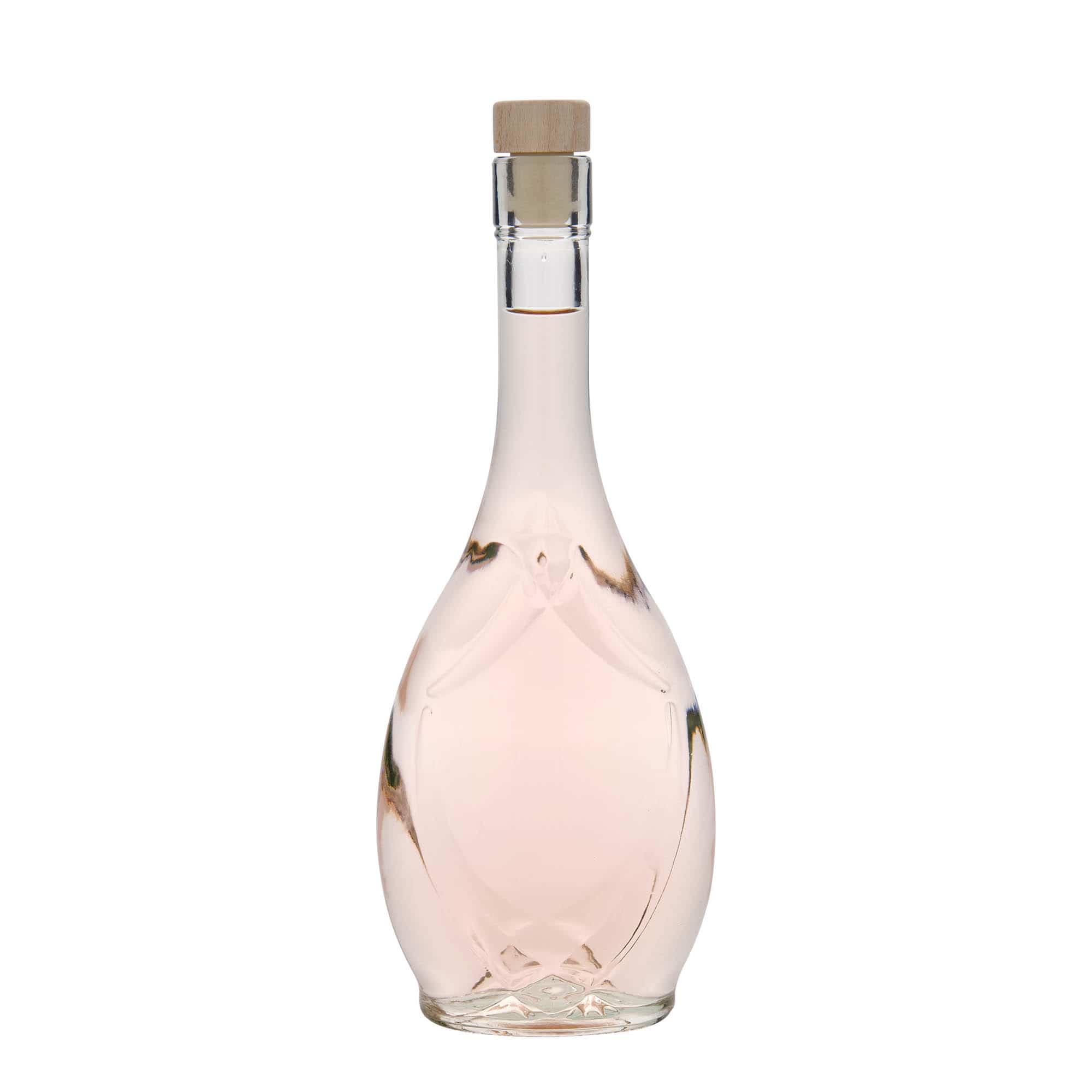 Botella de vidrio de 500 ml 'Saragossa', ovalada, boca: corcho