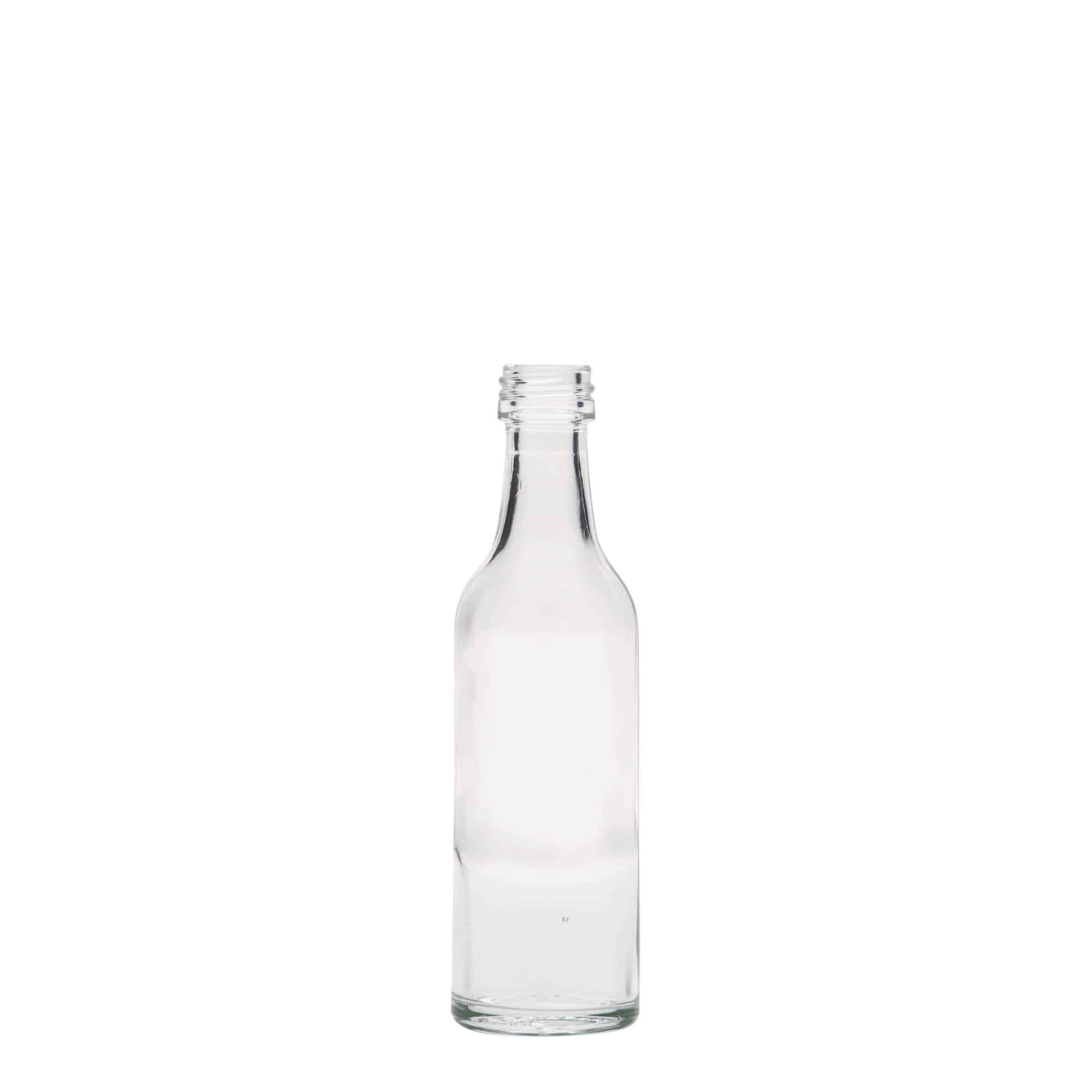 Botella de vidrio de 50 ml con cuello recto, boca: PP 18