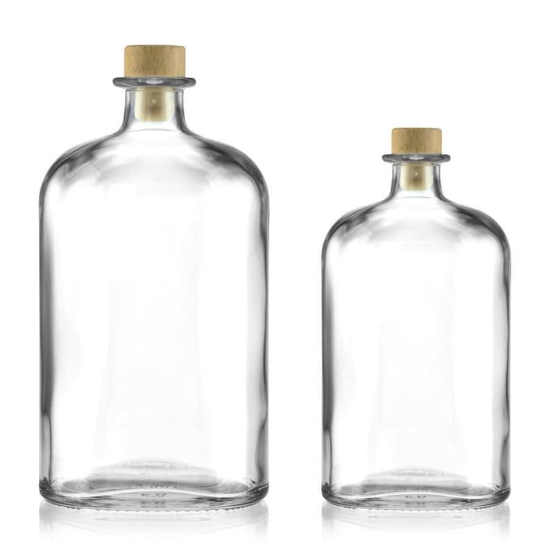 Botella de vidrio 'Dundee' de 1000 ml, ovalada, boca: corcho
