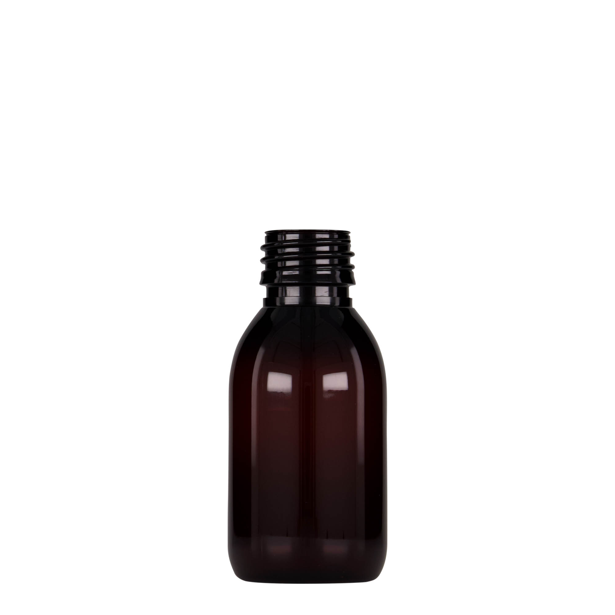 100 ml botella médica de PET, marrón, plástico, boca: PP 28