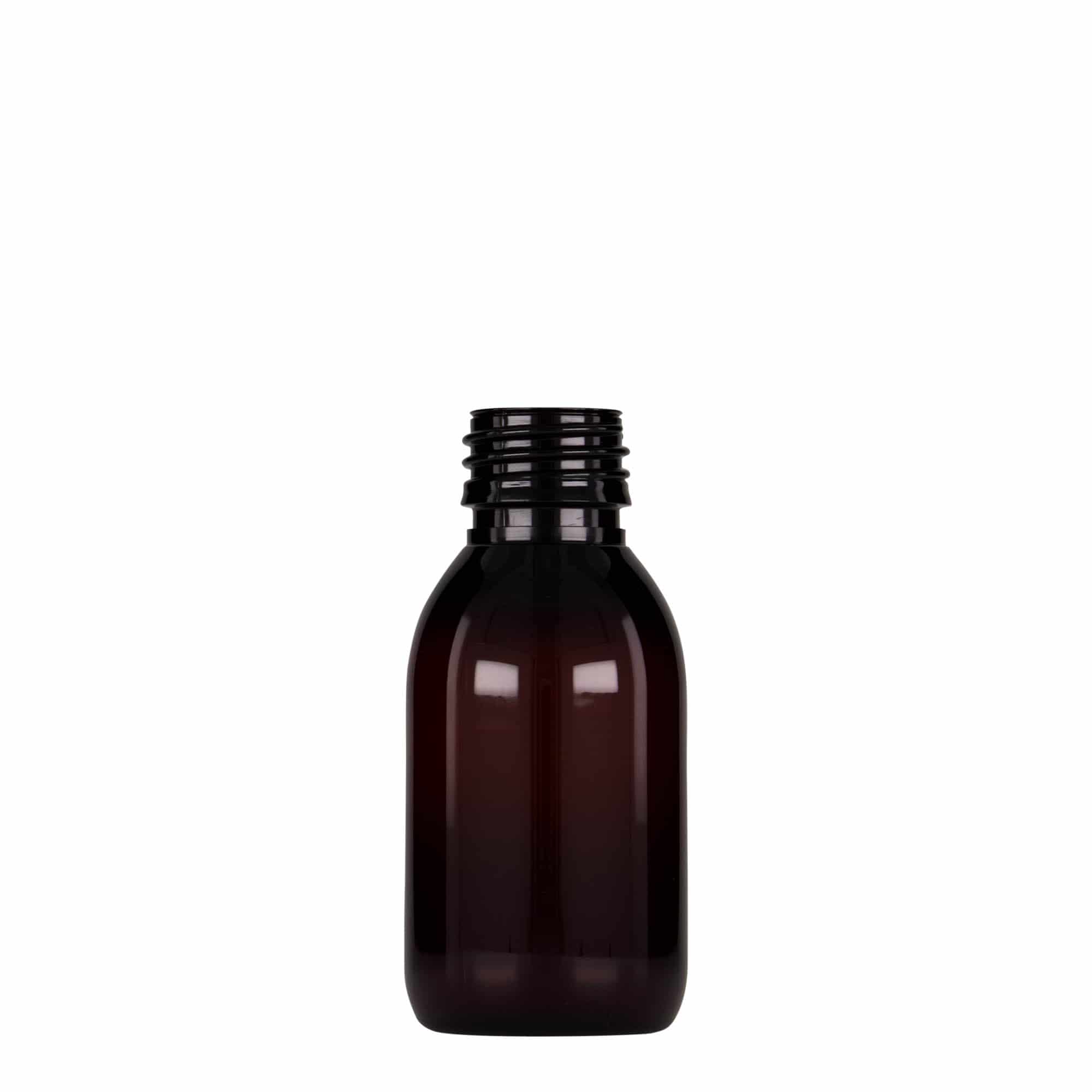 100 ml botella médica de PET, marrón, plástico, boca: PP 28