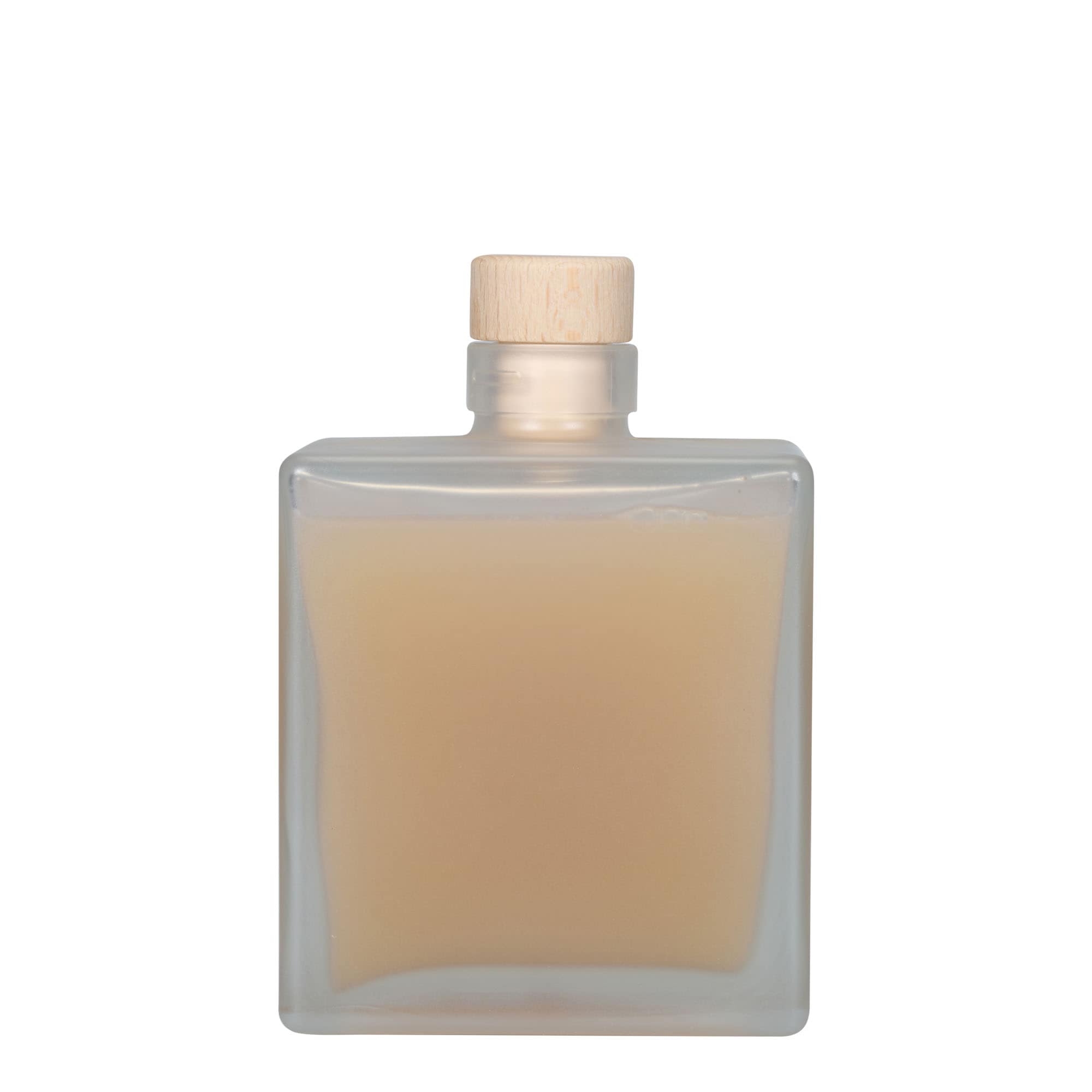 Botella de vidrio de 500 ml 'Cube', cuadrada, escarchada, boca: corcho