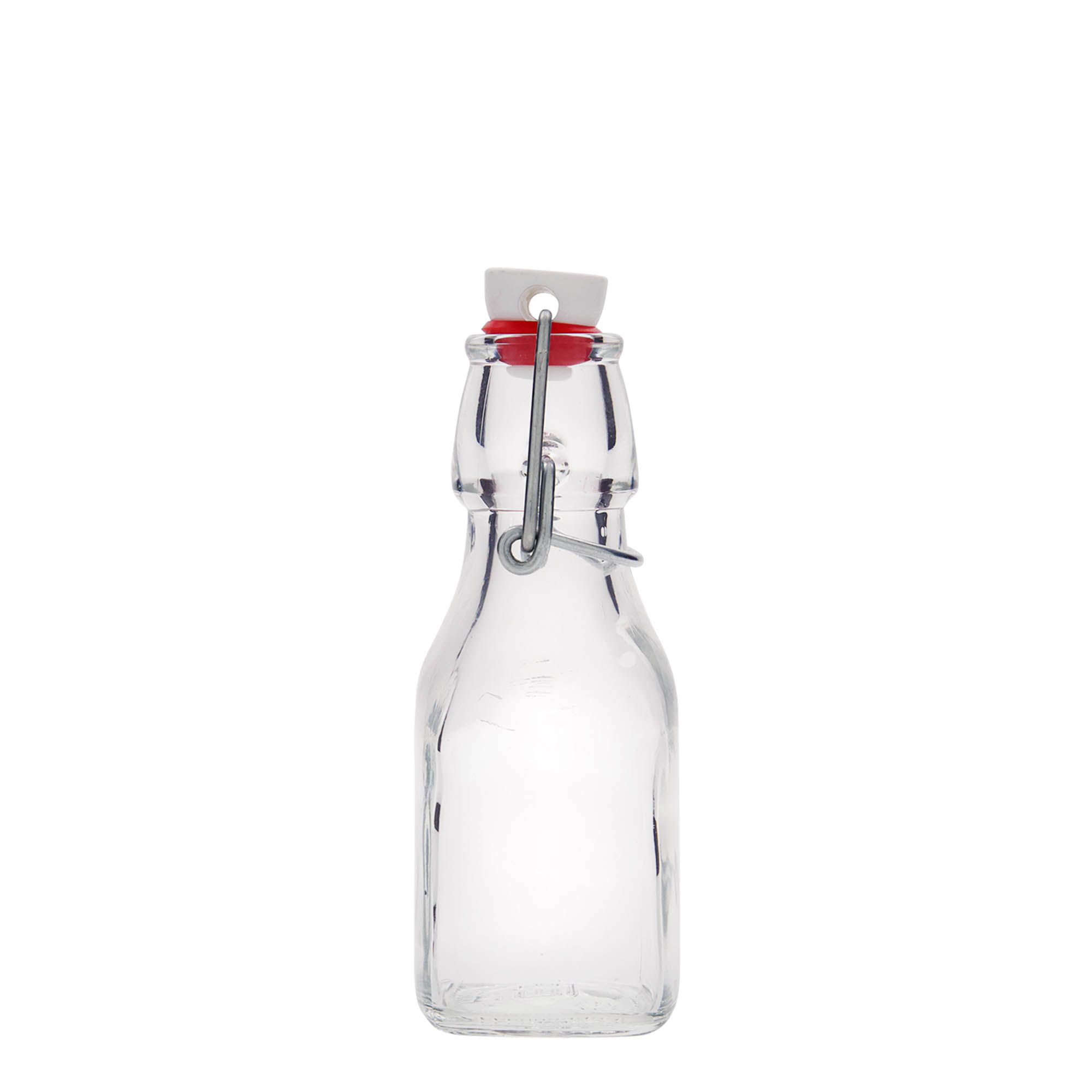Botella de vidrio de 125 ml «Swing», cuadrada, boca: cierre de palanca