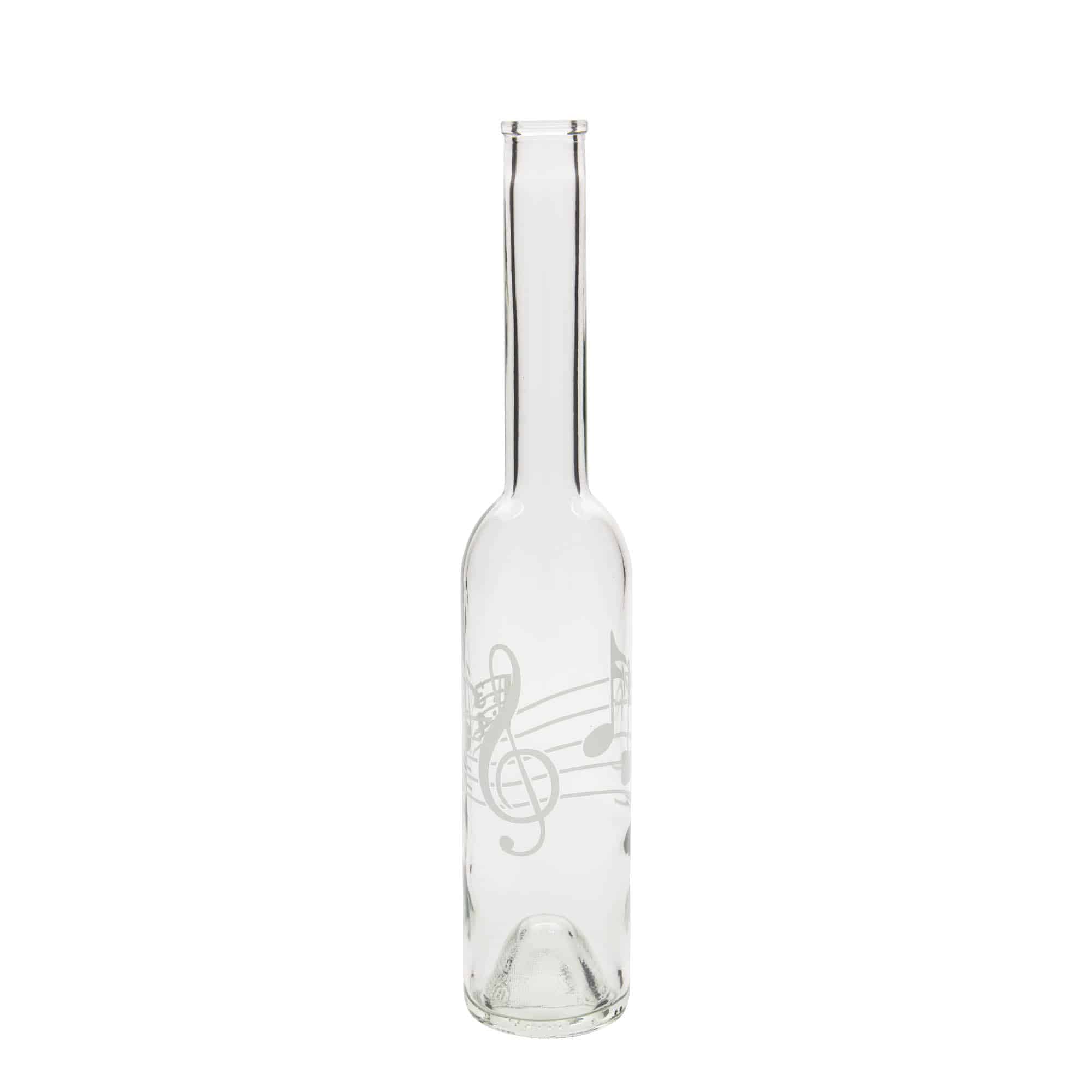 Botella de vidrio 'Opera' de 350 ml, motivo: notas musicales, boca: corcho Botella de vidrio 'Opera' de 350 ml, motivo: notas musicales, boca: corcho