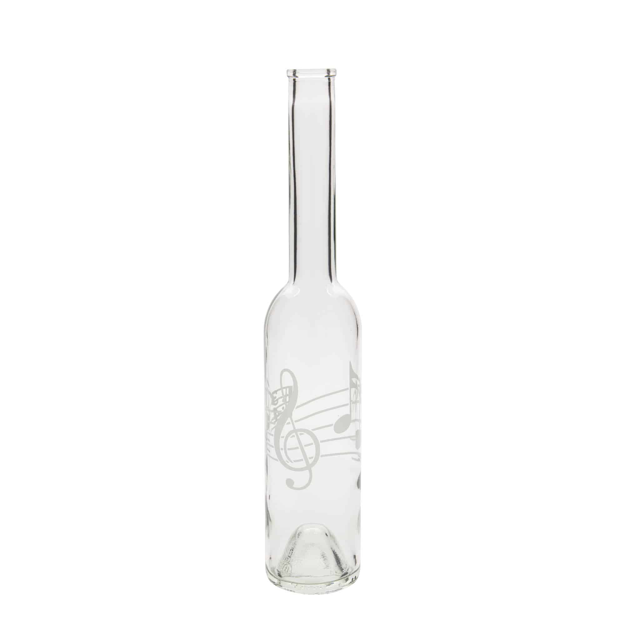 Botella de vidrio de 350 ml «Opera», motivo: notas musicales, boca: corcho
