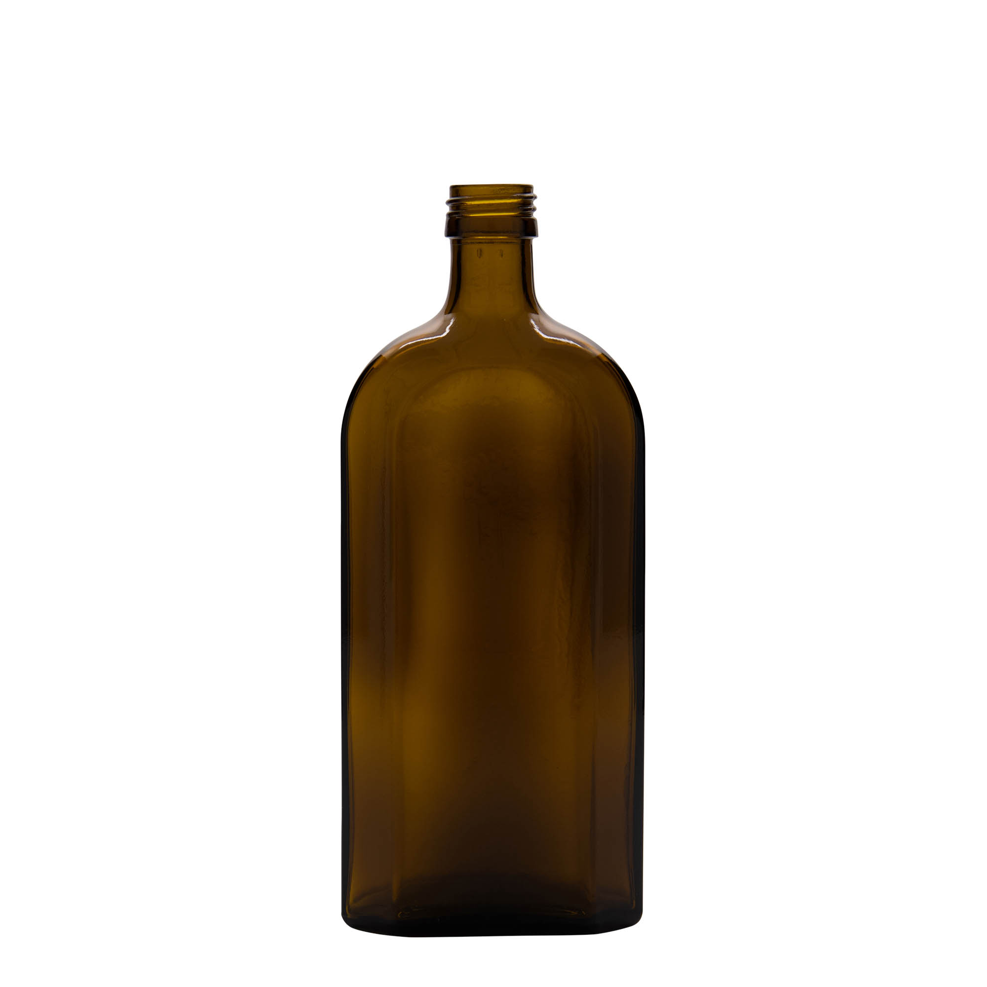 500 ml frasco medicinal Meplat, ovalado, vidrio, marrón, boca: PP 28