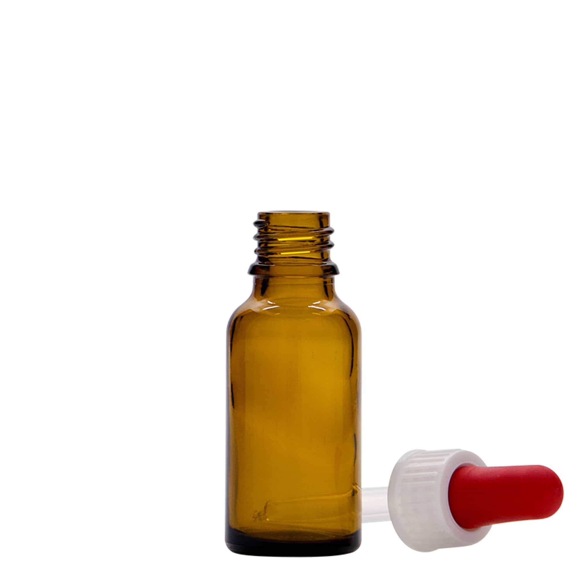 Frasco cuentagotas de 20 ml para medicamentos, vidrio, marrón, boca: DIN 18