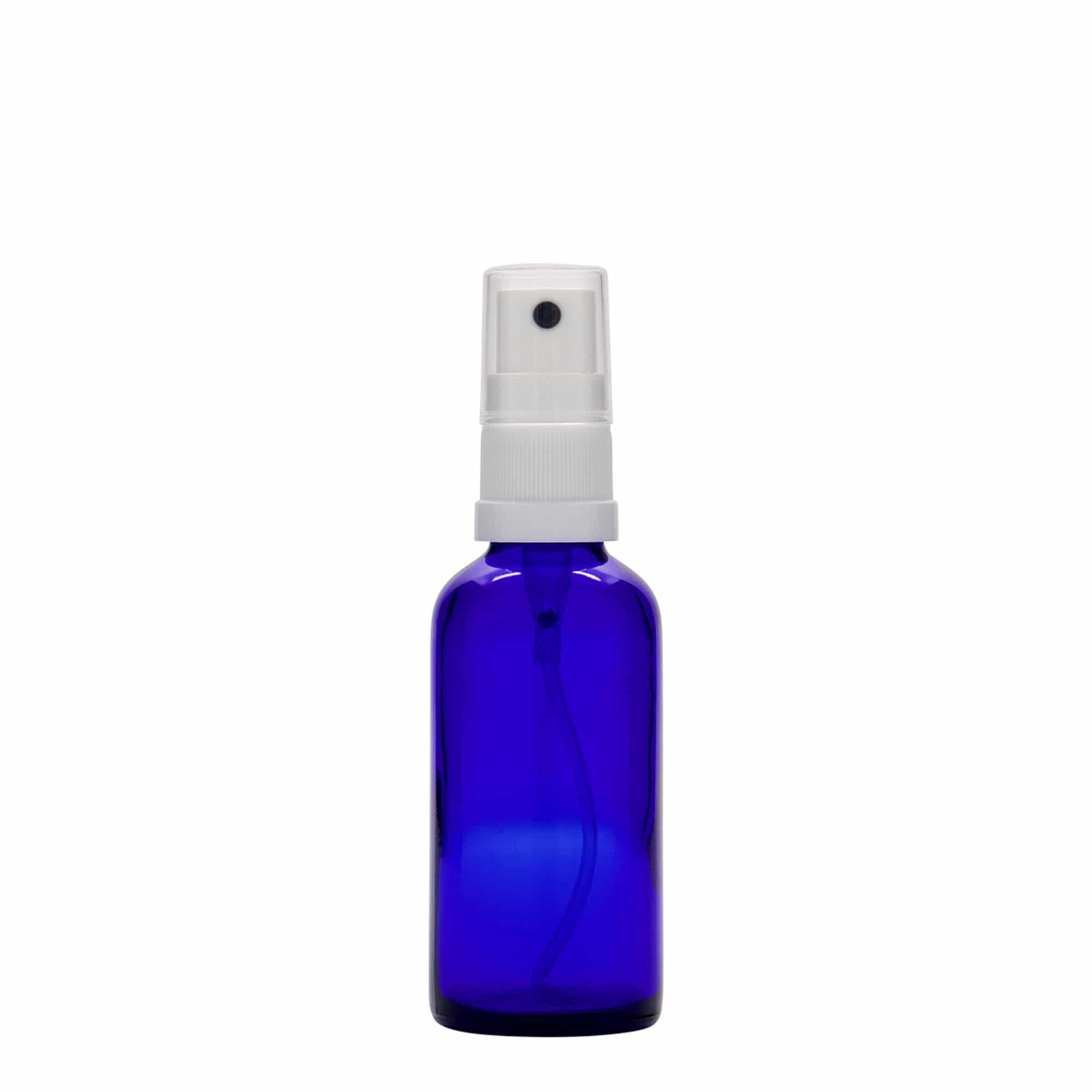 50 ml frasco pulverizador medicamento, vidrio, azul real, boca: DIN 18