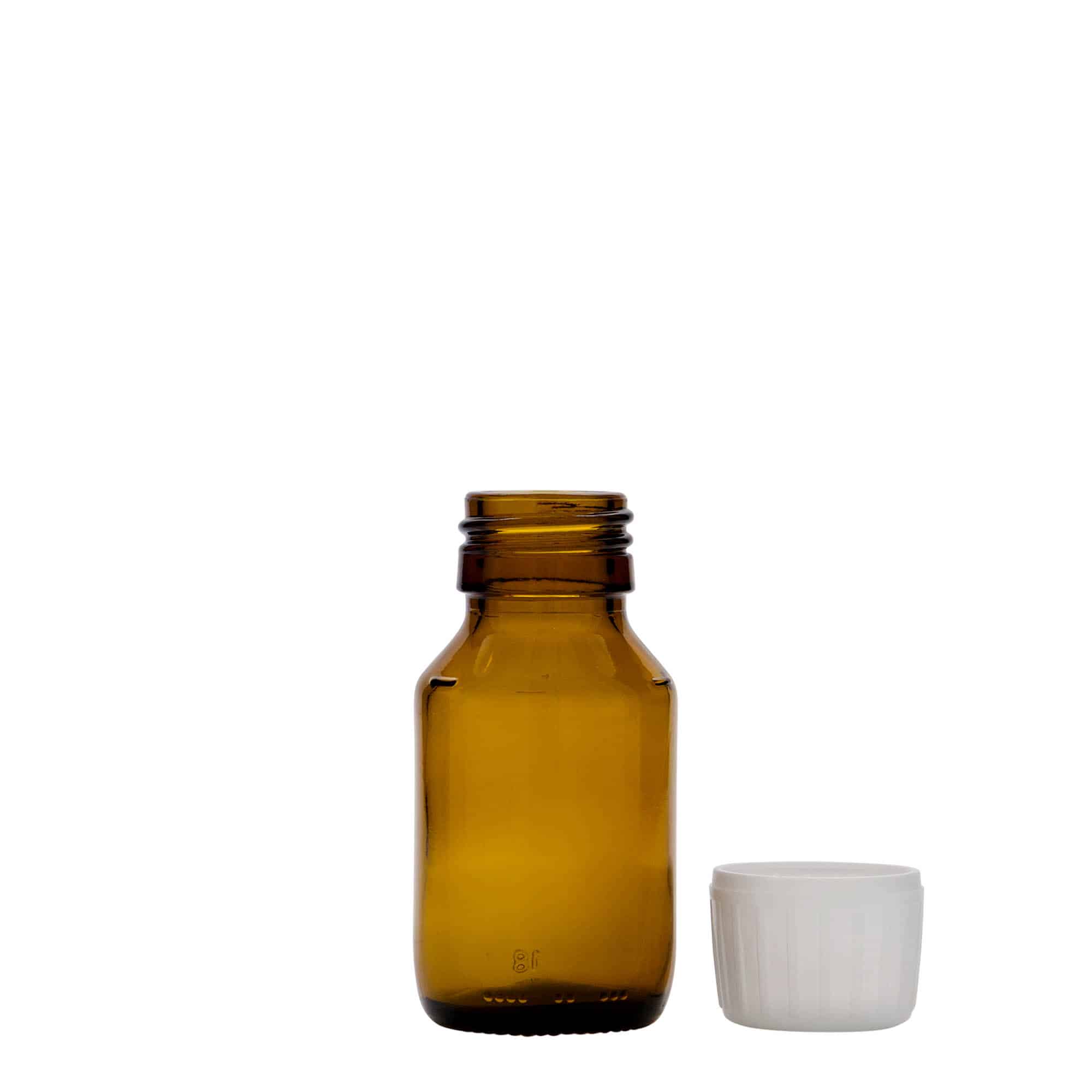 Frasco de medicamentos de 50 ml, marrón, vidrio, boca: PP 28