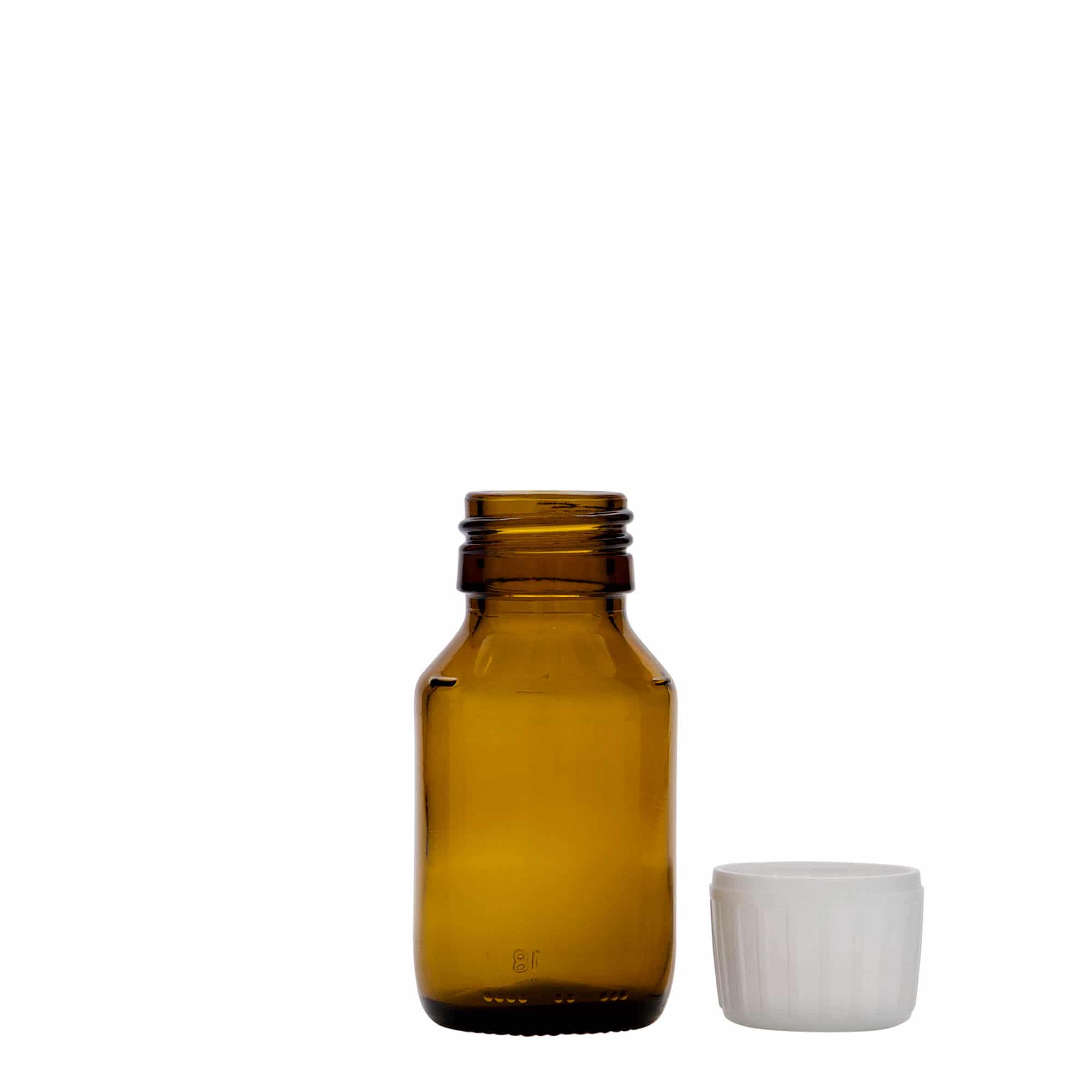 Botella médica de 50 ml, marrón, vidrio, boca: PP 28