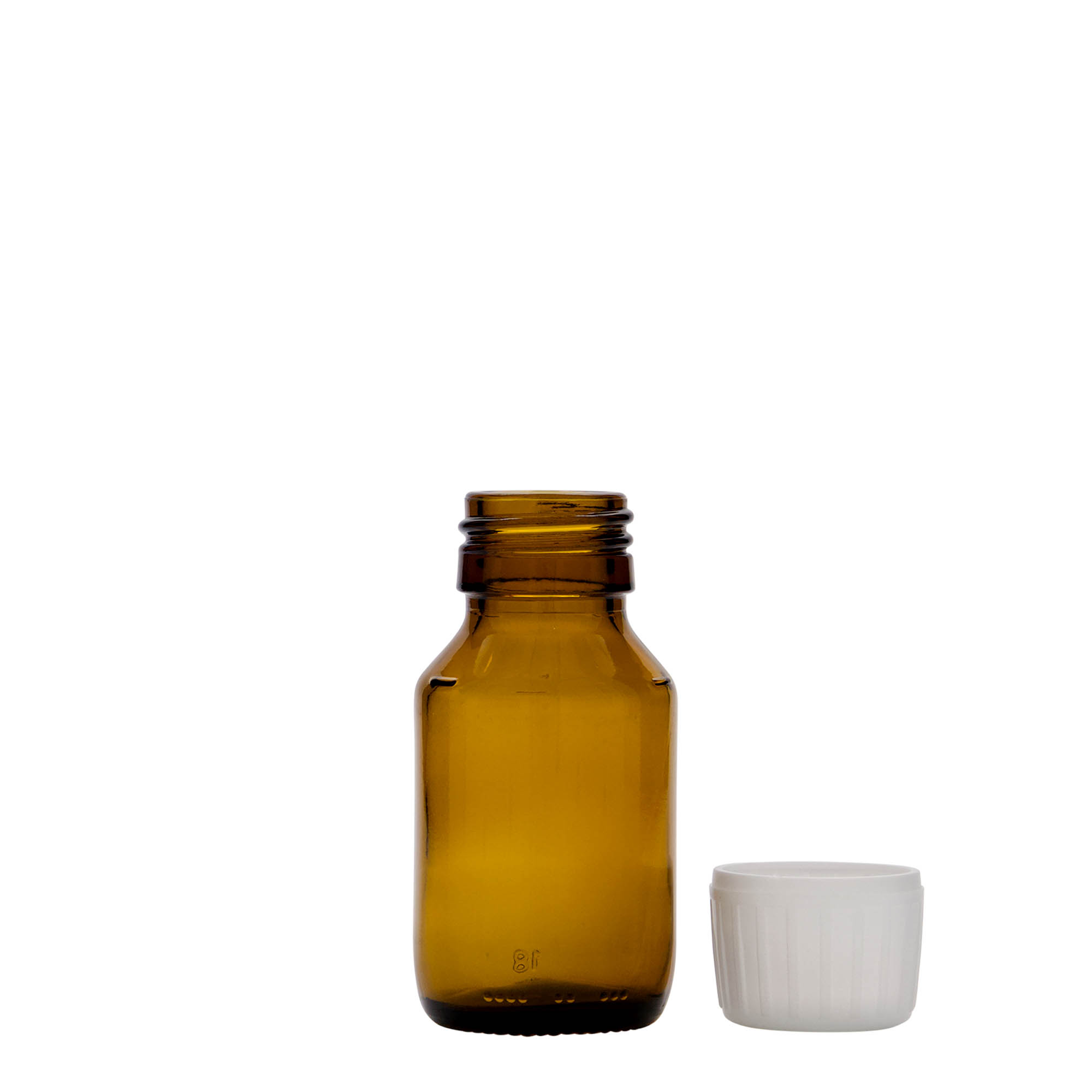 Botella médica de 50 ml, marrón, vidrio, boca: PP 28