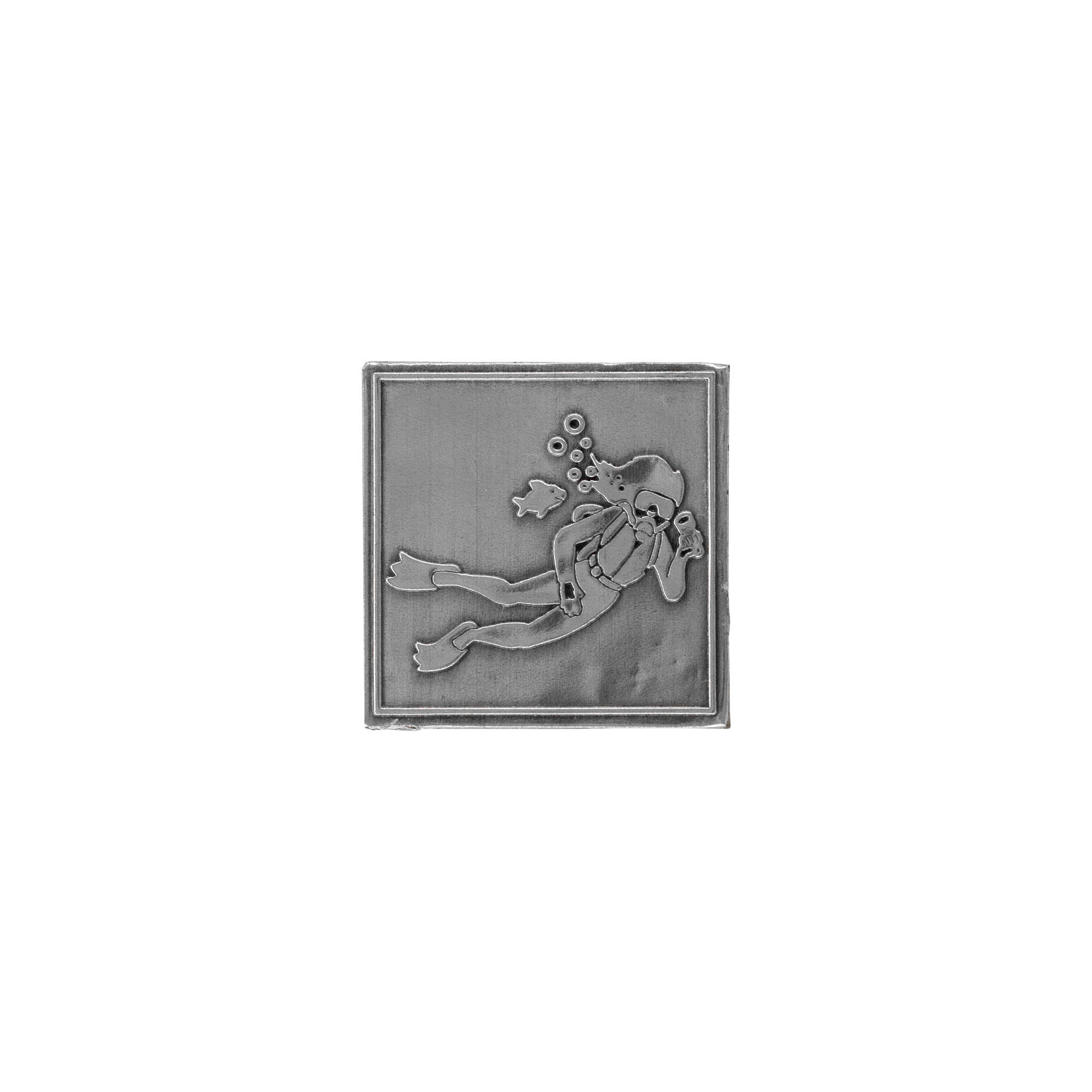 Etiqueta de estaño 'Buzo', cuadrada, metal, plateado Etiqueta de estaño 'Buzo', cuadrada, metal, plateado