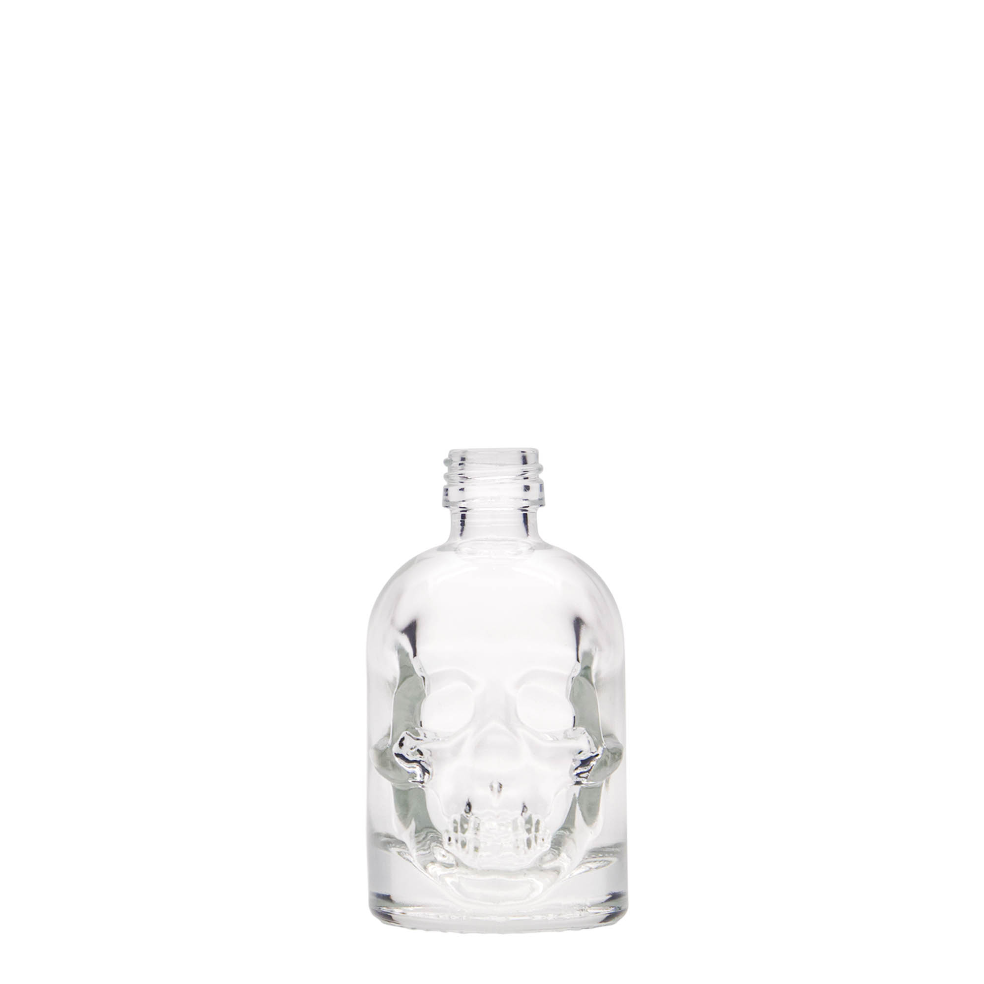 Botella de cristal de 50 ml 'Calavera', boca: PP 18 Botella de cristal de 50 ml 'Calavera', boca: PP 18