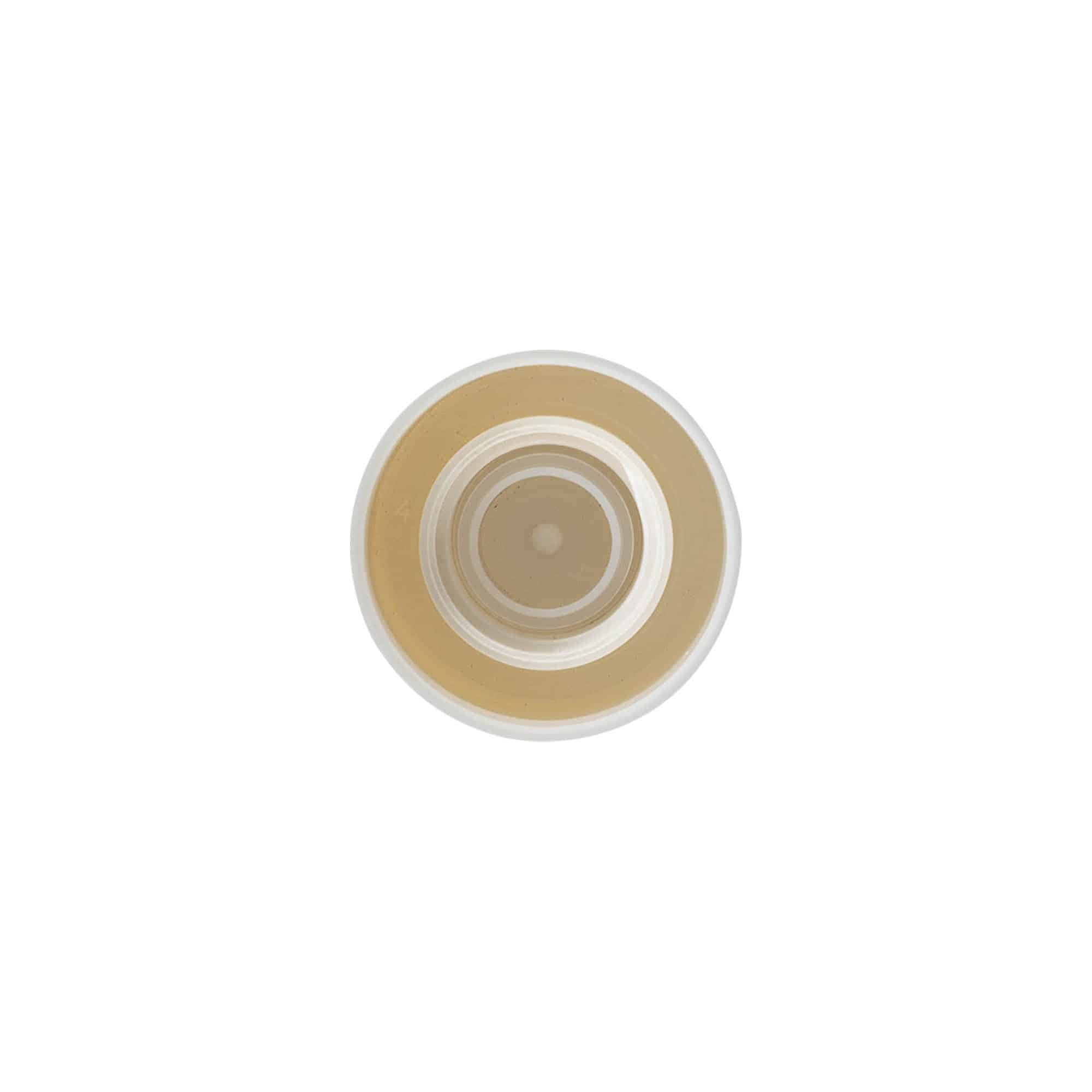Tapón de rosca botella redonda con inserto dosificador, plástico de PE, blanco, para boca: DIN 18
