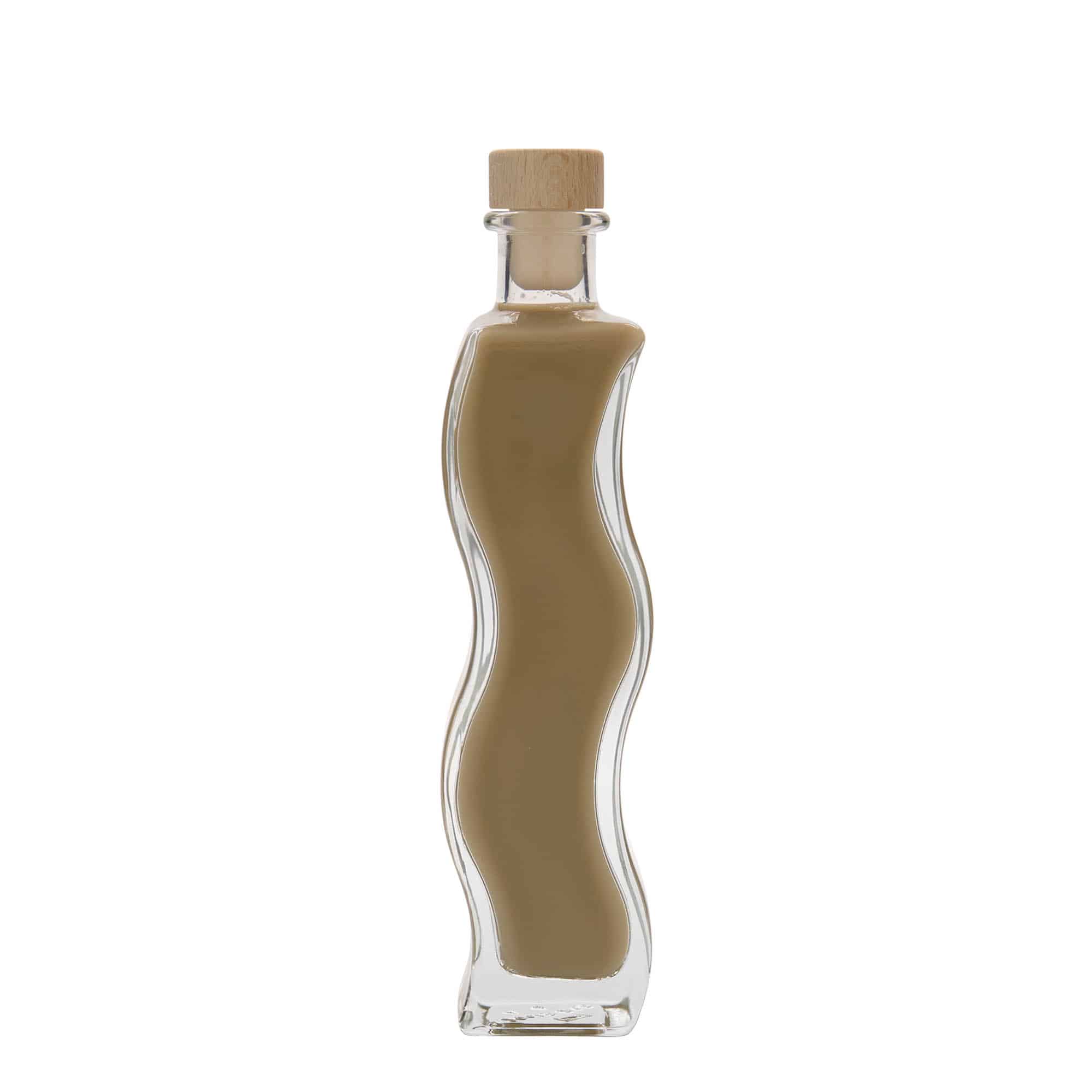 Botella de vidrio 'Onda' de 200 ml, cuadrada, boca: corcho
