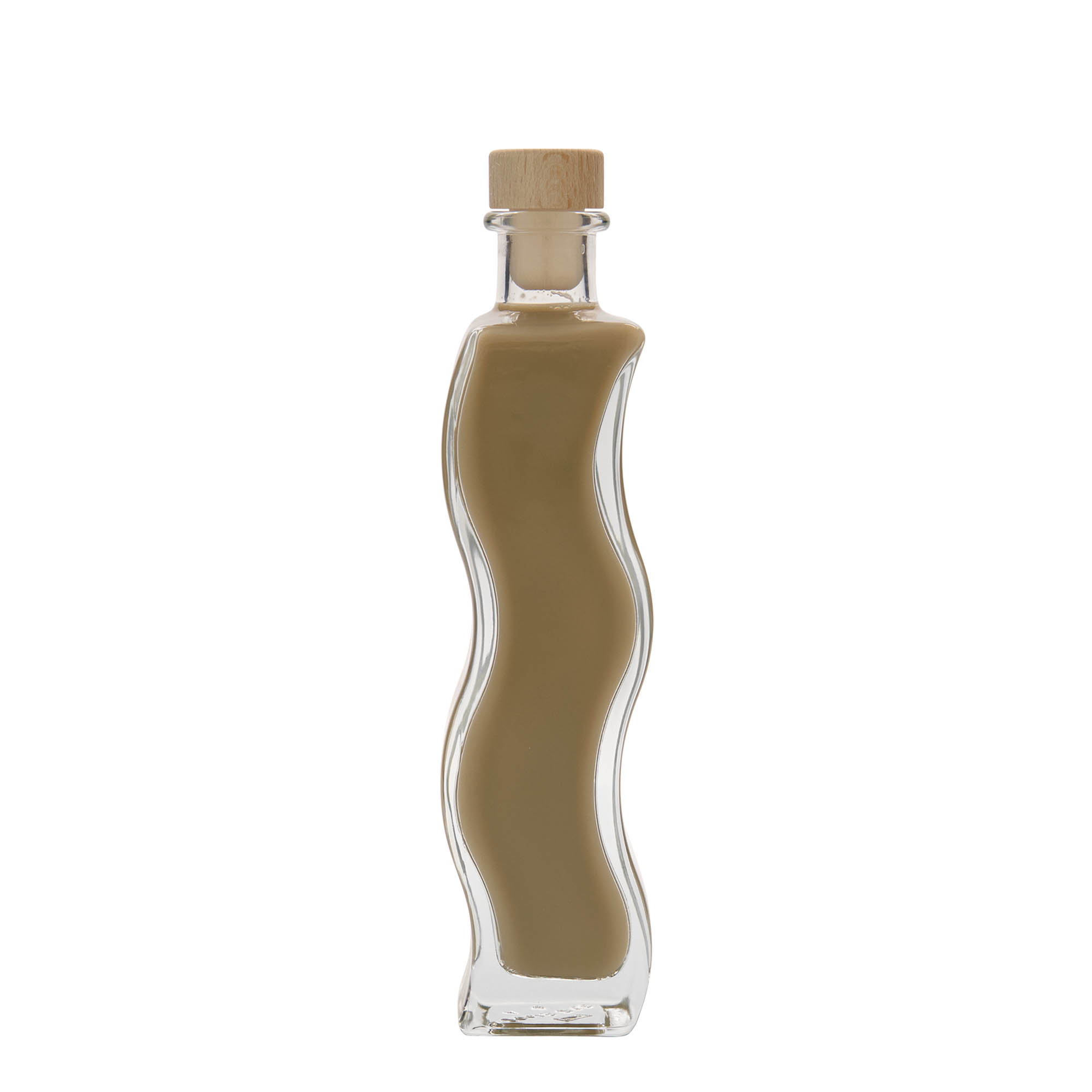 Botella de vidrio de 200 ml 'Ola', cuadrada, boca: corcho