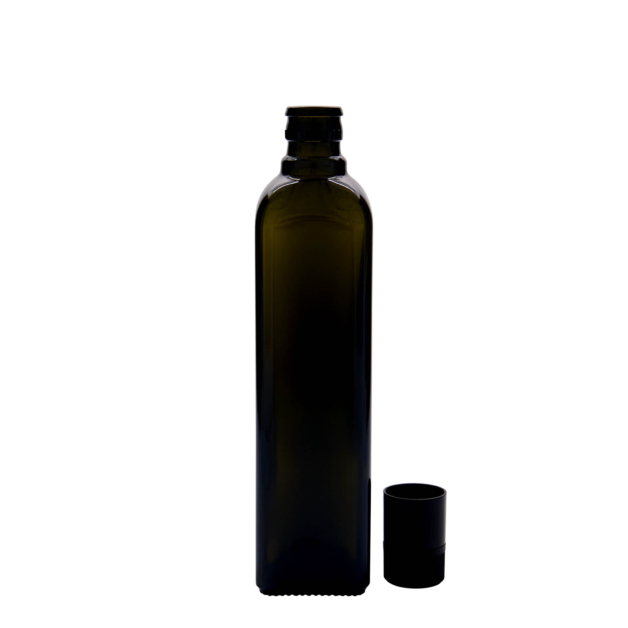 Botella de vinagre/aceite de 500 ml «Quadra», vidrio, cuadrada, verde antiguo, boca: DOP