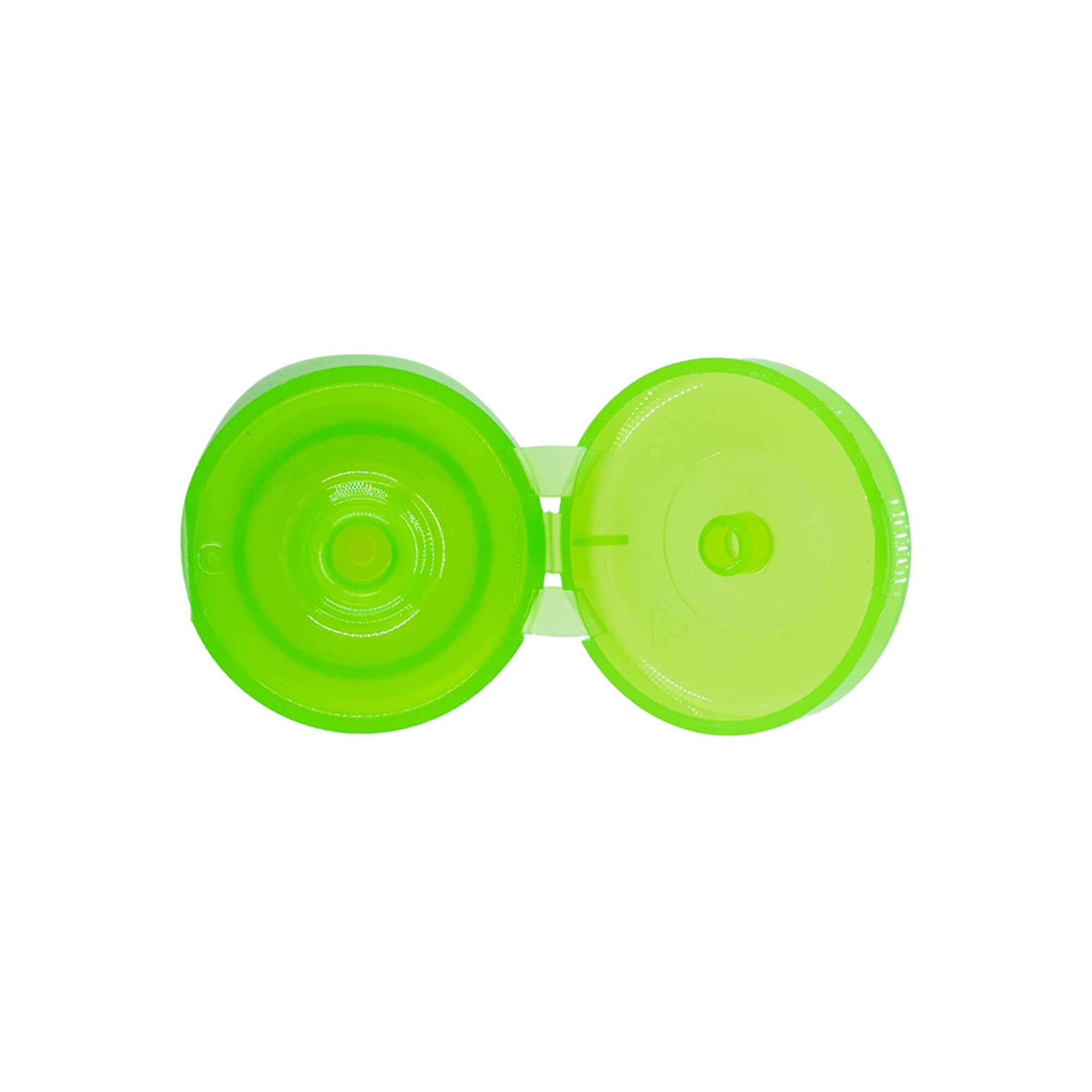Tapón de rosca con bisagra, plástico de PP, verde, para boca: 24/410