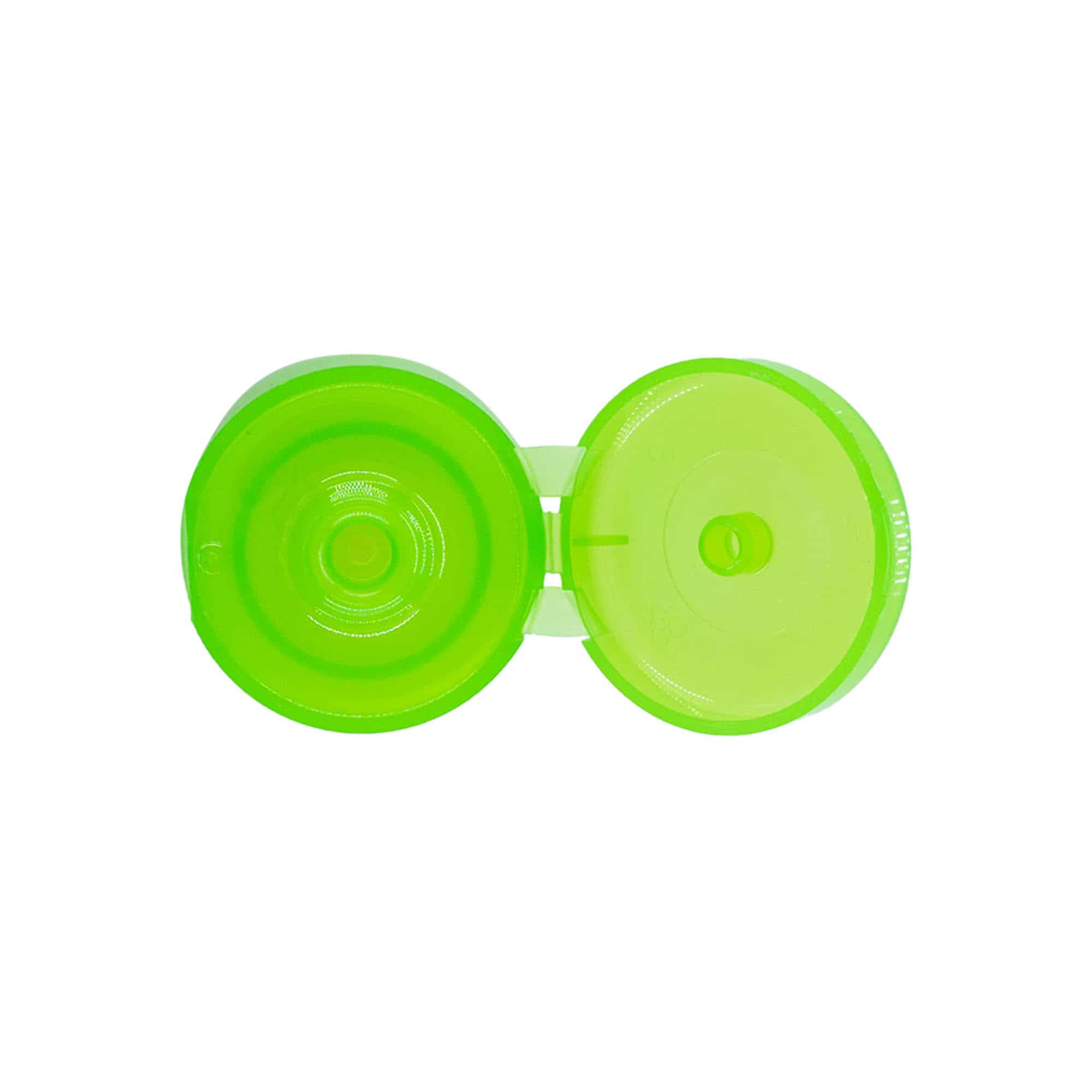 Tapón de rosca con bisagra, plástico de PP, verde, para boca: 24/410